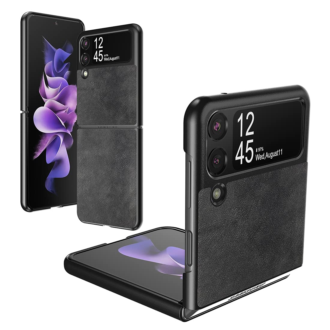 Foluu For Samsung Galaxy Z Flip 3 5G Case, Galaxy Z Flip 3 5G Leather Case, Pu Leather + Hard Pc Shell Ultra Thin Slim Durable P