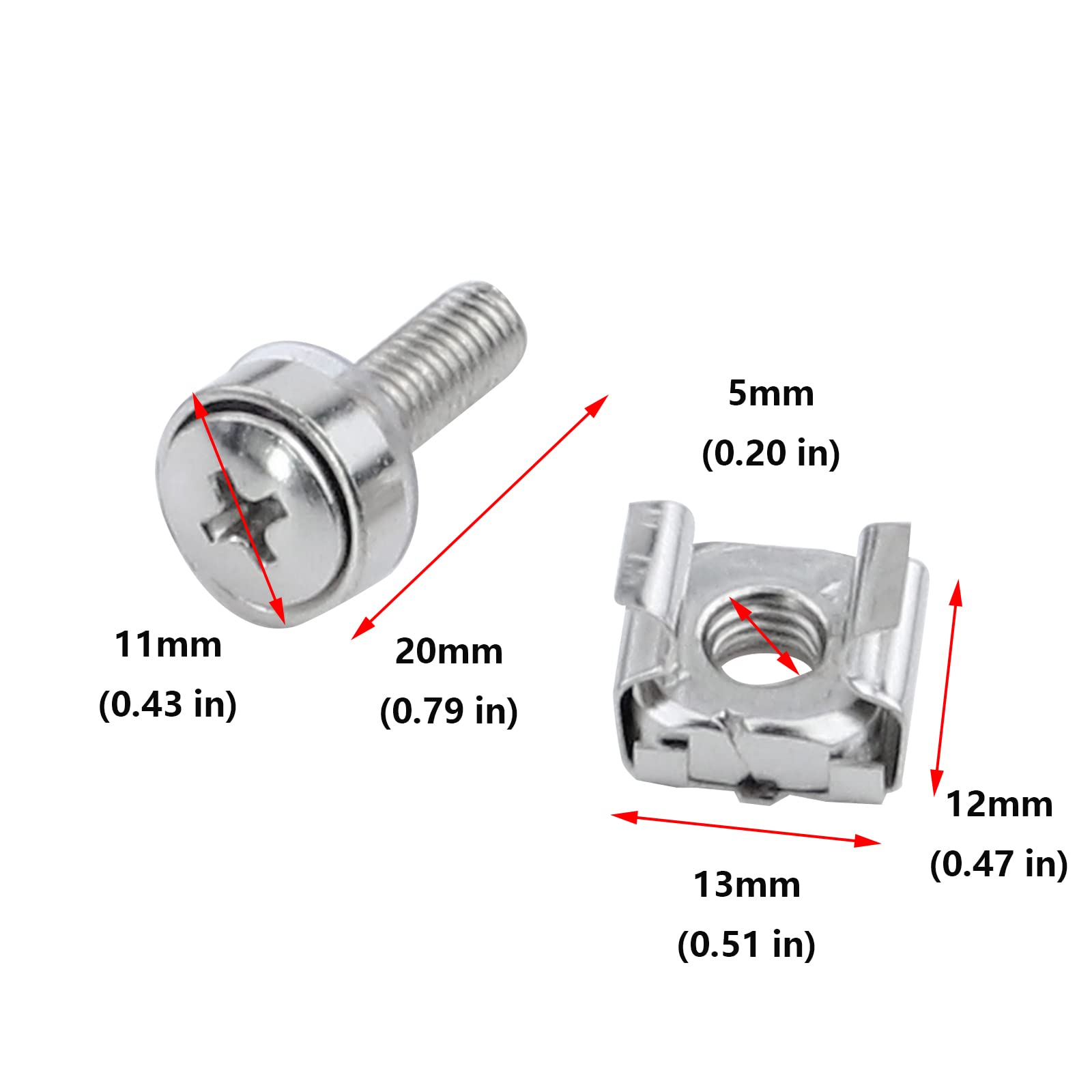 Antrader M5 Screws M5 X 20Mm Screw+Washer+Cage Nut, Server Cabinet Rack Mounting Fixing Screws 50 Sets
