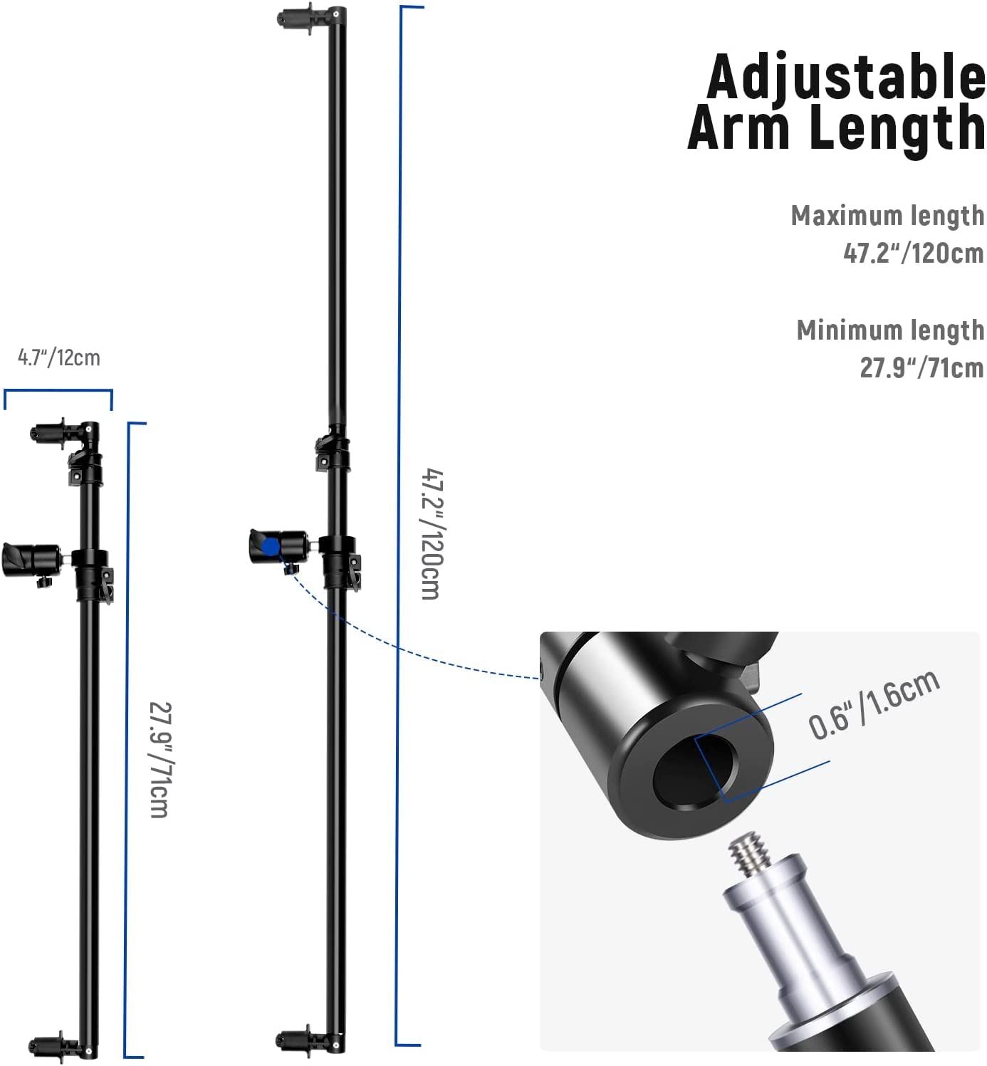 Neewer Extendable Reflector Holder Arm, Photo Studio Telescopic 27.9    To 47.2    Boom Arm 360 Degree Swivel Reflector Bracket