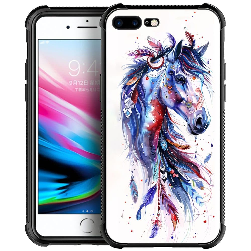 Carloca Compatible With Iphone 8 Plus Case,Drawing Sketch Rainbow Horse Art Iphone 7 Plus Cases For Girls Boys,Pattern Design Fo