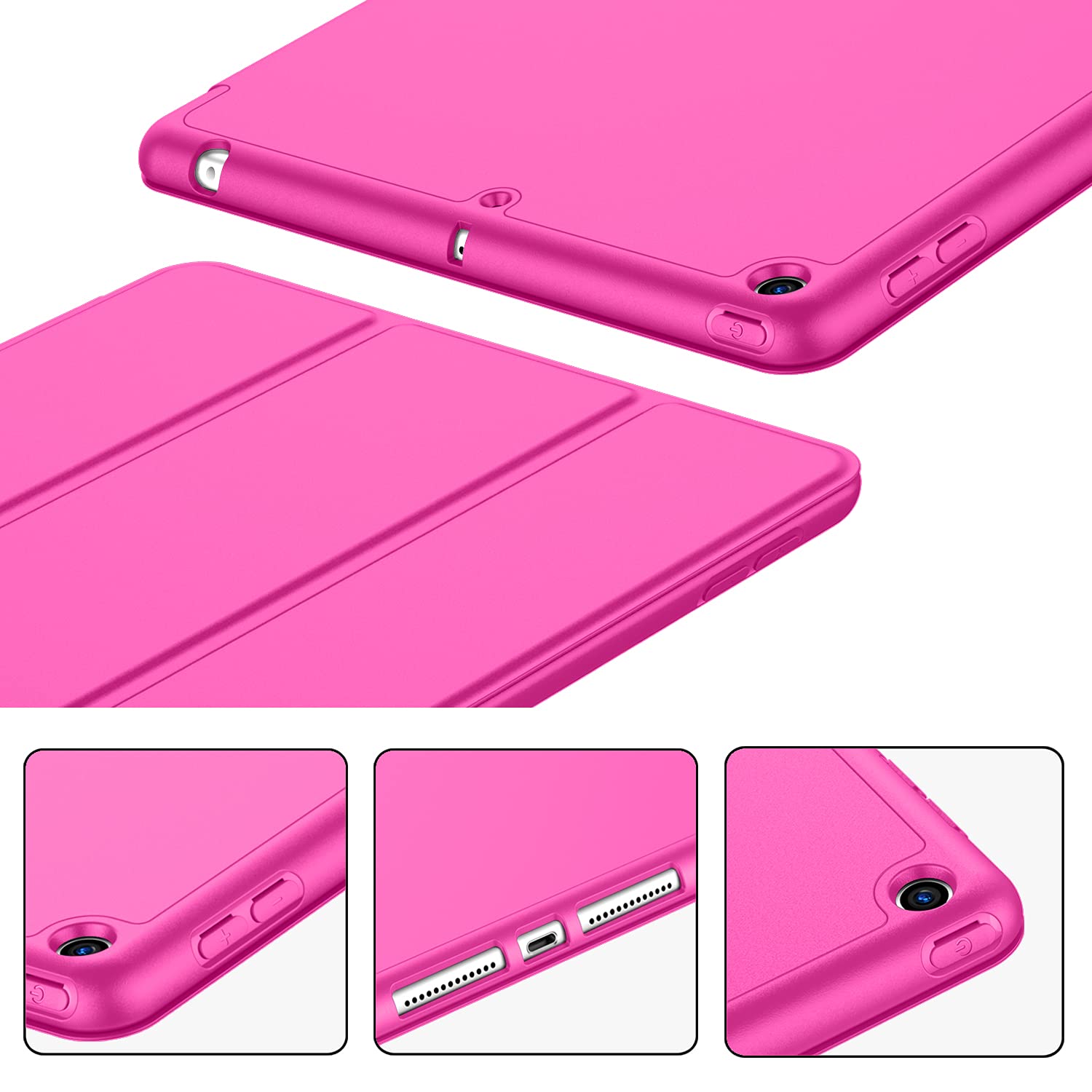 Imieet Ipad 9Th Generation Case 2021/Ipad 8Th Generation Case 2020 10.2 Inch With Pencil Holder, Ipad 7Th Gen 2019 Case With Soft Baby Skin Silicone Back, Auto Wake/Sleep Cover (Rose Red)