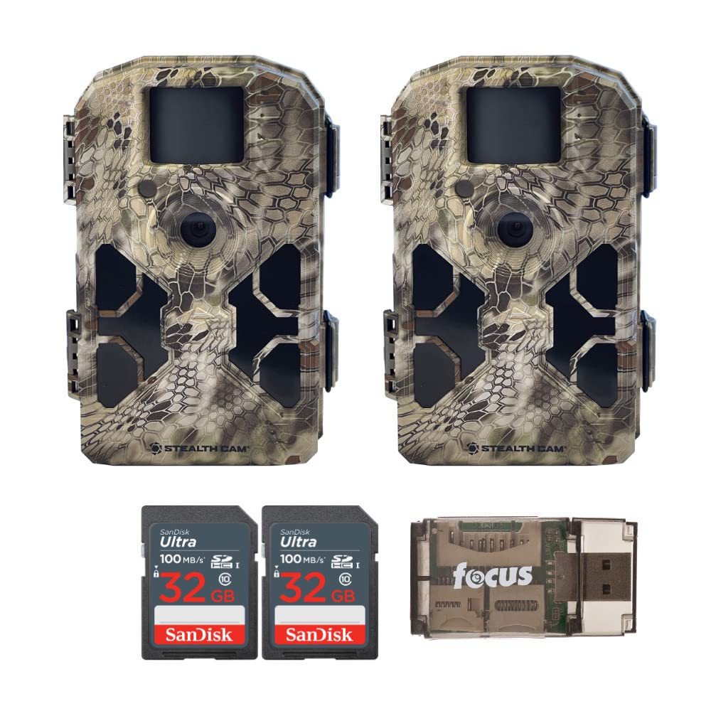 Stealth Cam 2020 G42Ng 24Mp Trail Cameras (2 Pack) And Memory Cards Bundle. No Glow Flash, 100 Ft. Ir Range, Kryptek Camo, Hd Vi