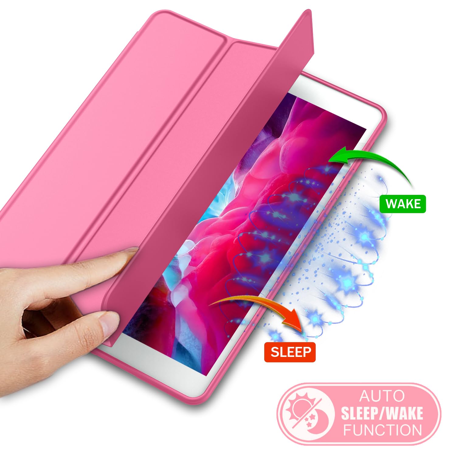 Imieet Ipad 9Th Generation Case 2021/Ipad 8Th Generation Case 2020 10.2 Inch With Pencil Holder, Ipad 7Th Gen 2019 Case With Soft Baby Skin Silicone Back, Auto Wake/Sleep Cover (Peach Red)