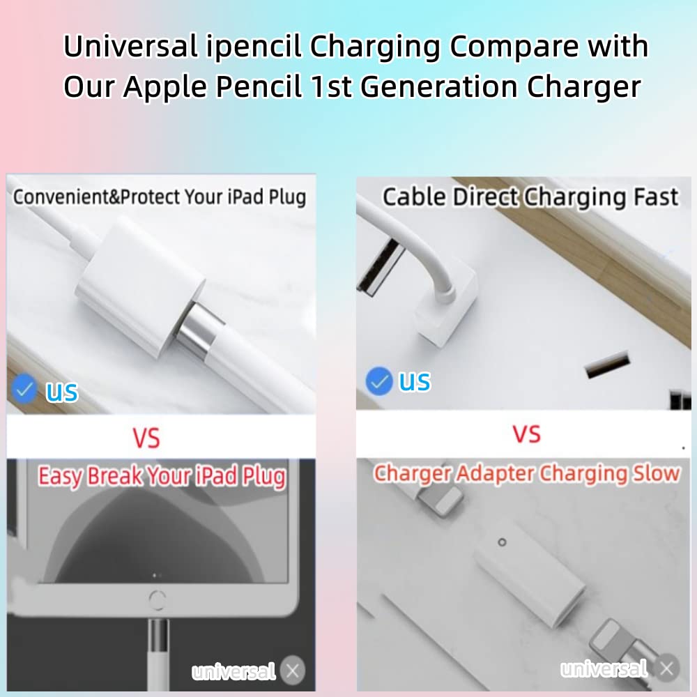 Design For Apple Pencil Charger,Apple Pencil Adapter 1Ft 2 Pack, Ipencil Pen First Gen Charging Cable Compatible With Apple Penc