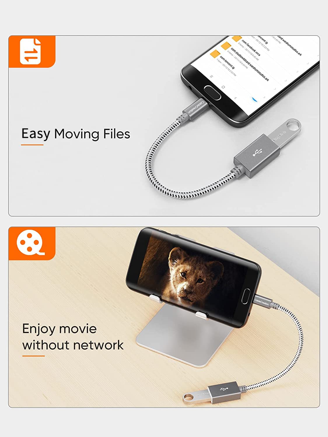 Cablecreation Usb To Micro Usb Adapter 0.15M, Usb 2.0 Male To Female For Usb Micro-B Devices S7, Flash Drive, Mouse, Keyboard, G