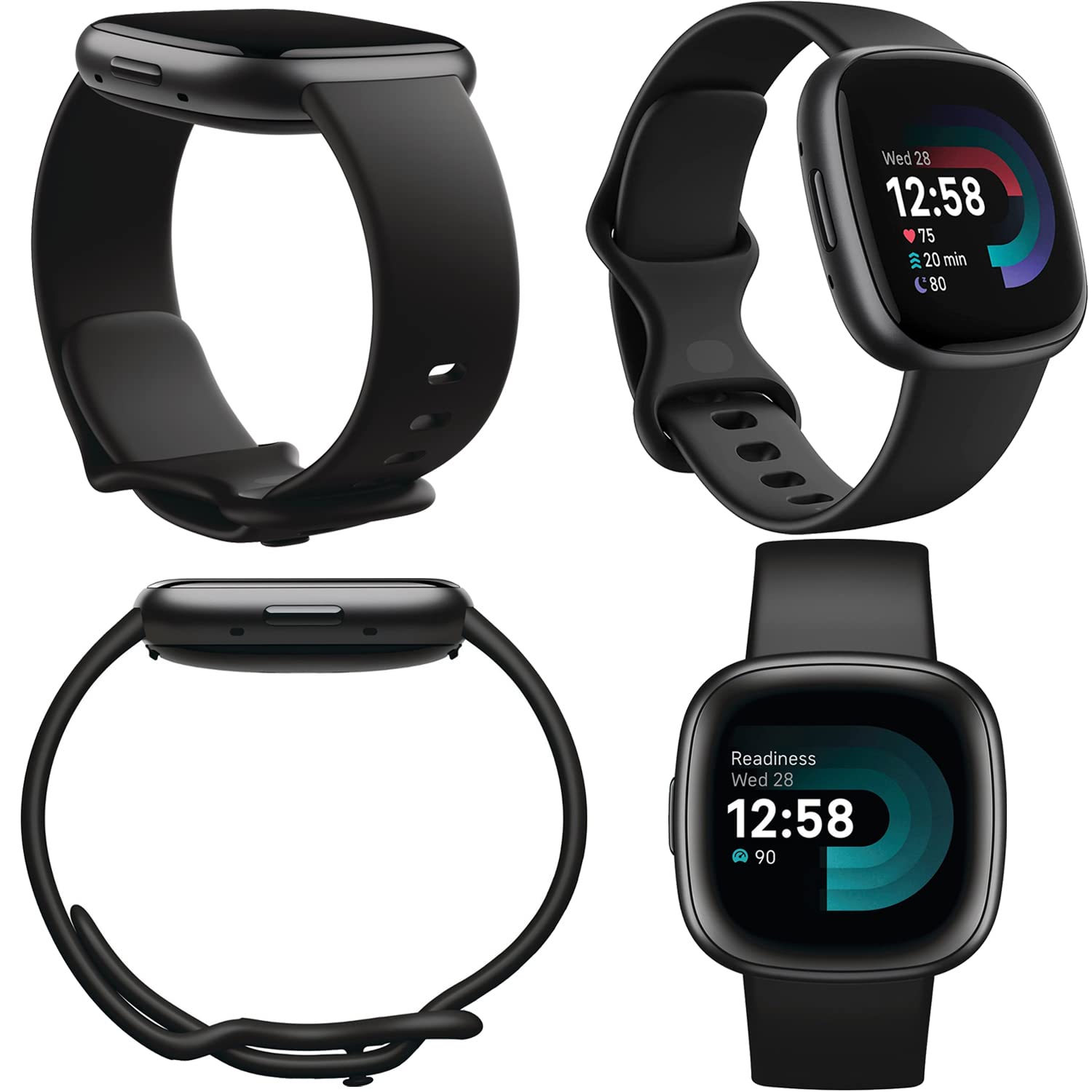 Fitbit Versa 4 Health And Fitness Smart Watch (Black/Graphite) With Built-In Gps, 6 Day Battery Life, S & L Bands, Bundle With 3