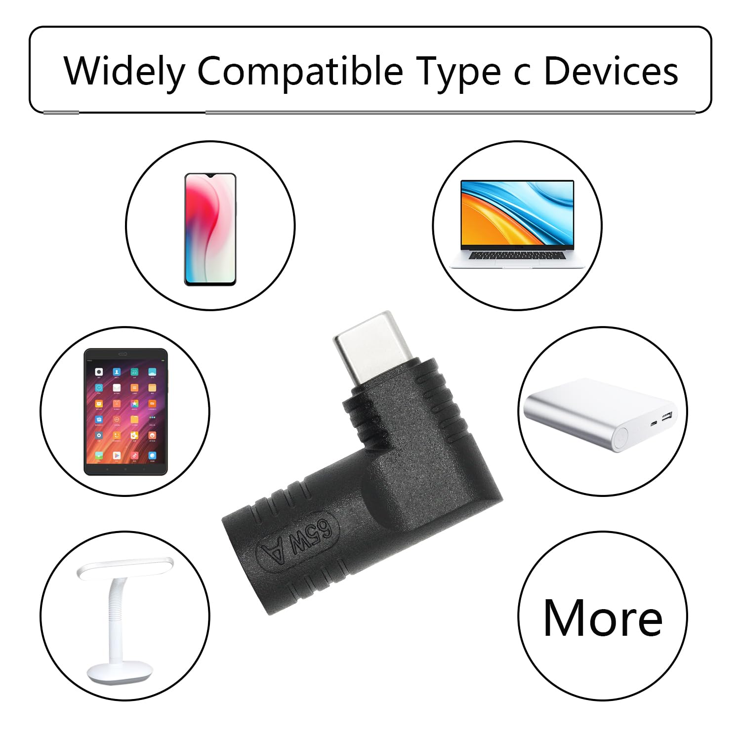 Right Angle Dc 7909 To Usb C Connector Adapter, 90 Degree Pd 65W Dc 7.9Mm X 0.9Mm To Usb Type C Male Plug Power Charge Adapter F
