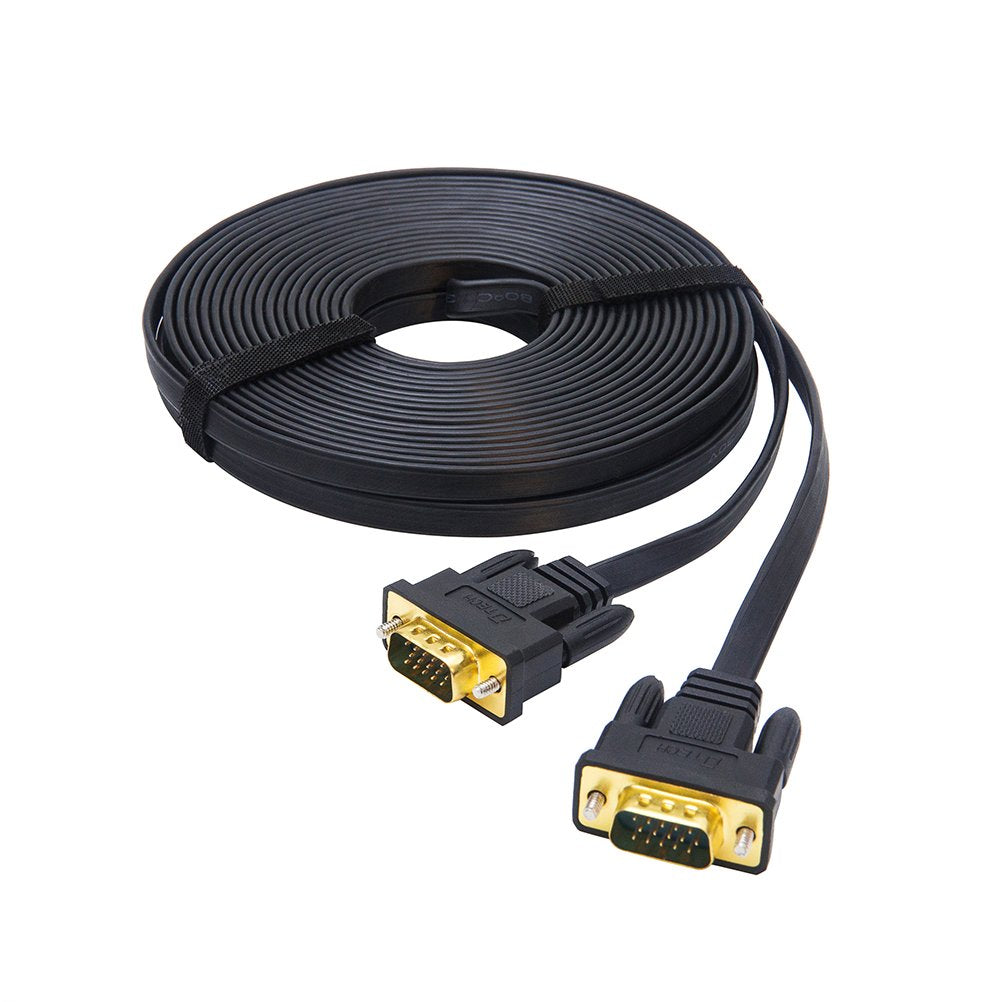 Dtech 10M Ultra Thin Flat Computer Monitor Vga Cable Long 32 Feet Male To Male 15 Pin Connector Standard Svga Wire Black