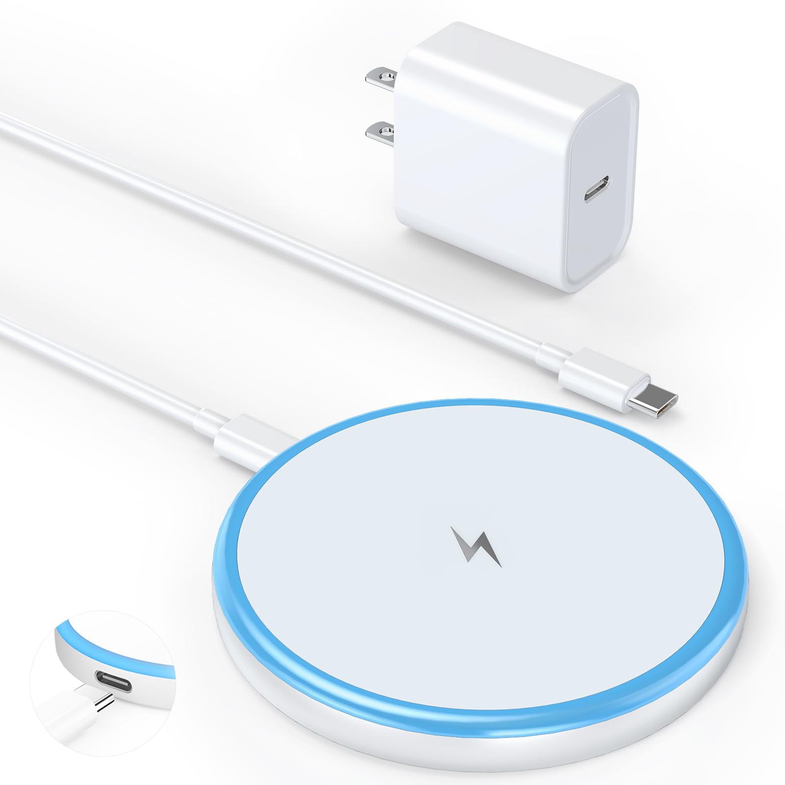 Magnetic Wireless Charger 15W with 20W Adapter & 6ft Cable - MagSafe Charger for iPhone 16/15/14/13/12 Pro/Max/Plus/Mini & AirPo