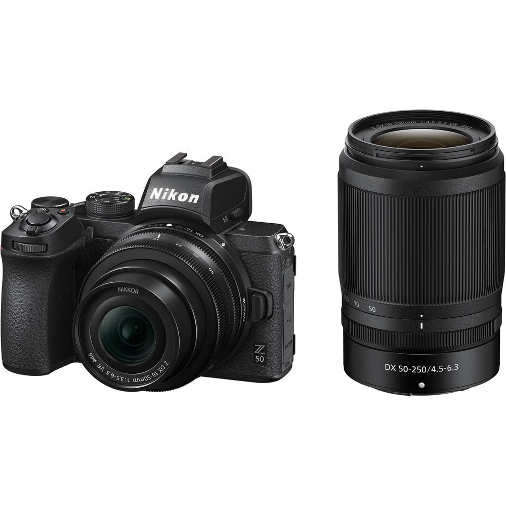 Nikon Z50 Compact Lightweight Mirrorless Camera With 16-50Mm And 50-250Mm Lenses + Soft Case + Cleaning Kit + Memory Card Wallet