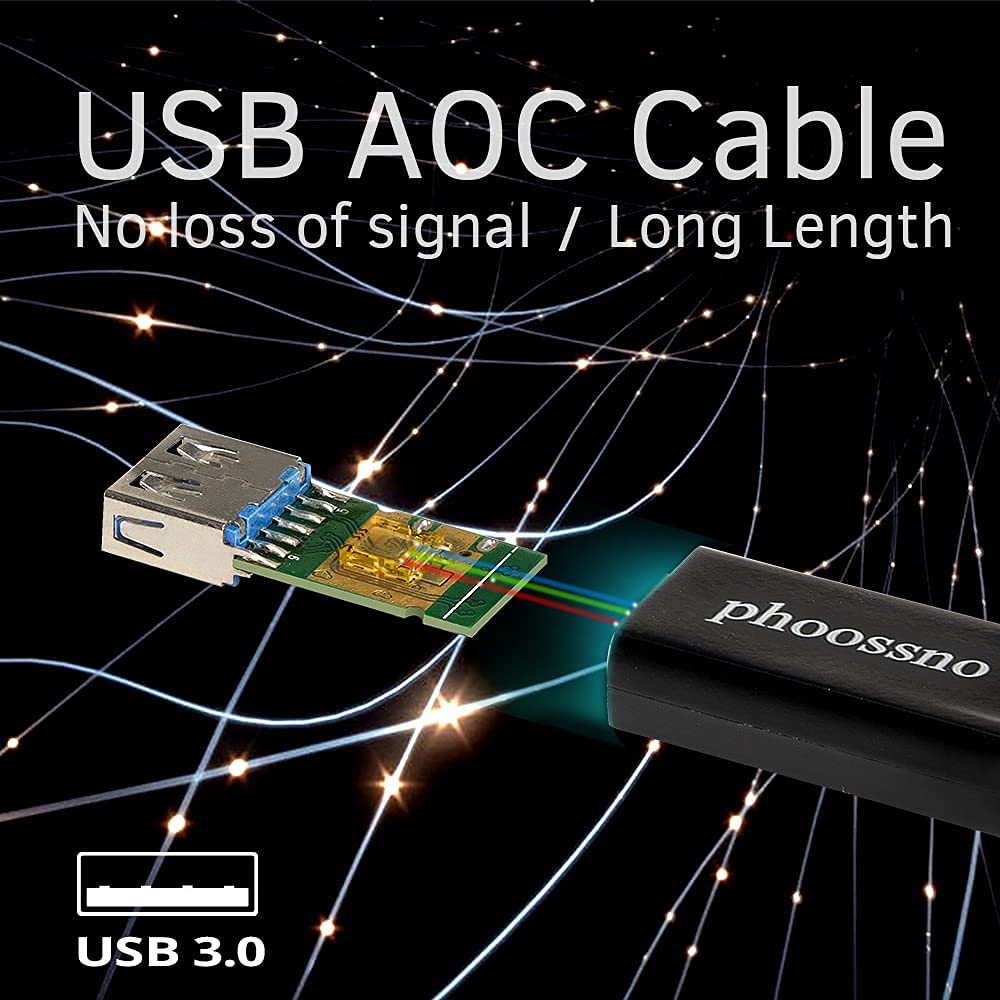 Phoossno Usb 3.0 A To B Extension Cable Active Optical Usb 10Gbps 33Ft 10M Backward Usb2.1 And Usb 1.1 Compatible With Camera Pr
