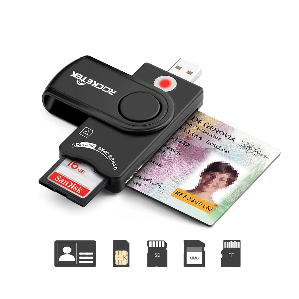 Usb Smart Card Reader, Rocketek Dod Military Usb Cac Memory Card Reader Compatible With Windows, Linux/Unix, Macos X   Build In Sdhc/Sdxc/Sd Card Reader And Micro Sd Card Reader