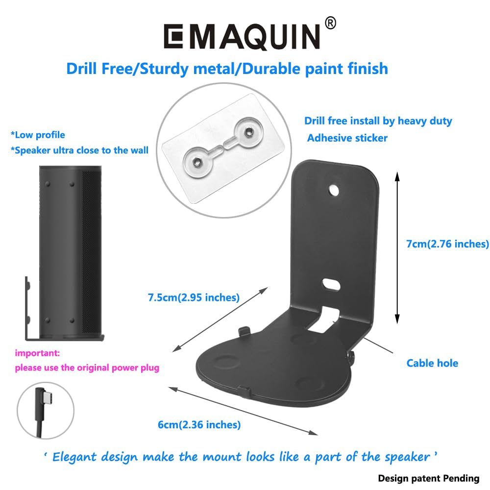 Emaquin Wall Mounts Brackets For Sonos Roam 2/Sonos Roam/Sonos Roam Sl(Include 2 Pcs,Drill Free,Sturdy Metal,Enduring Paint Fini