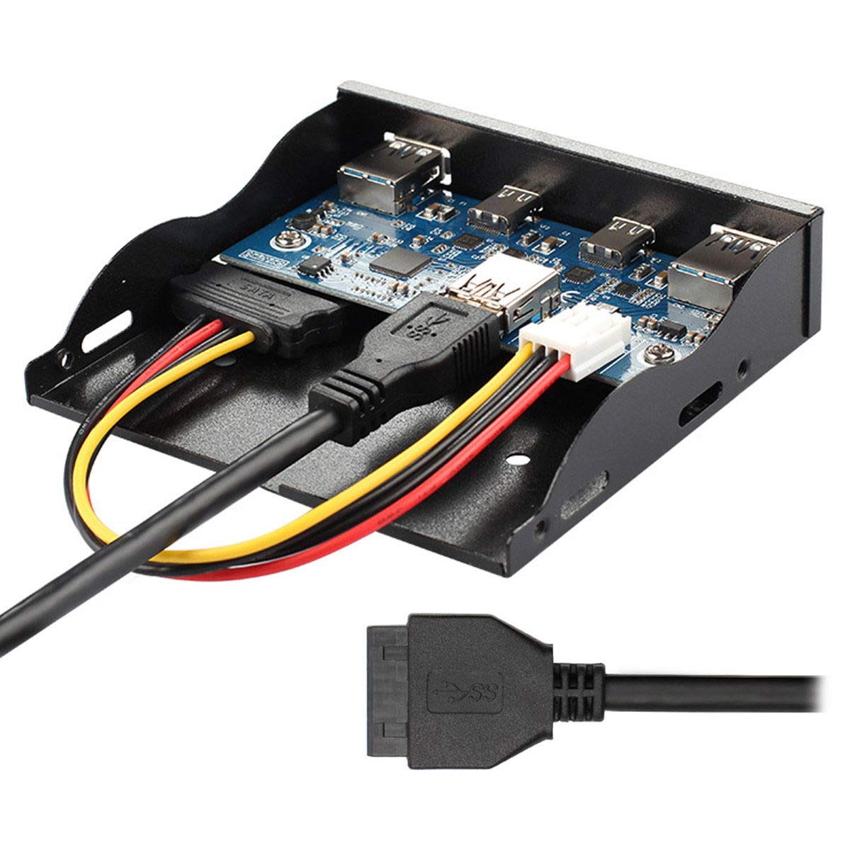chenyang USB C & USB 3.0 HUB 4 Ports Front Panel to Motherboard 20Pin Connector Cable for 3.5' Floppy Bay
