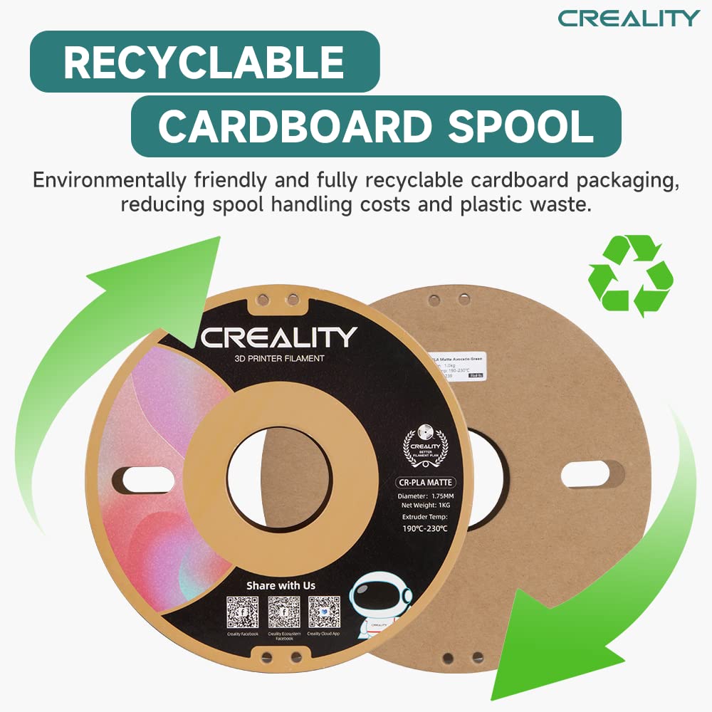 Creality Matte Pla 3D Printer Filament, Pla Filament 1.75Mm 1Kg(2.2Lbs) Matte Finish Smooth Printing Cardboard Spool 3D Printing