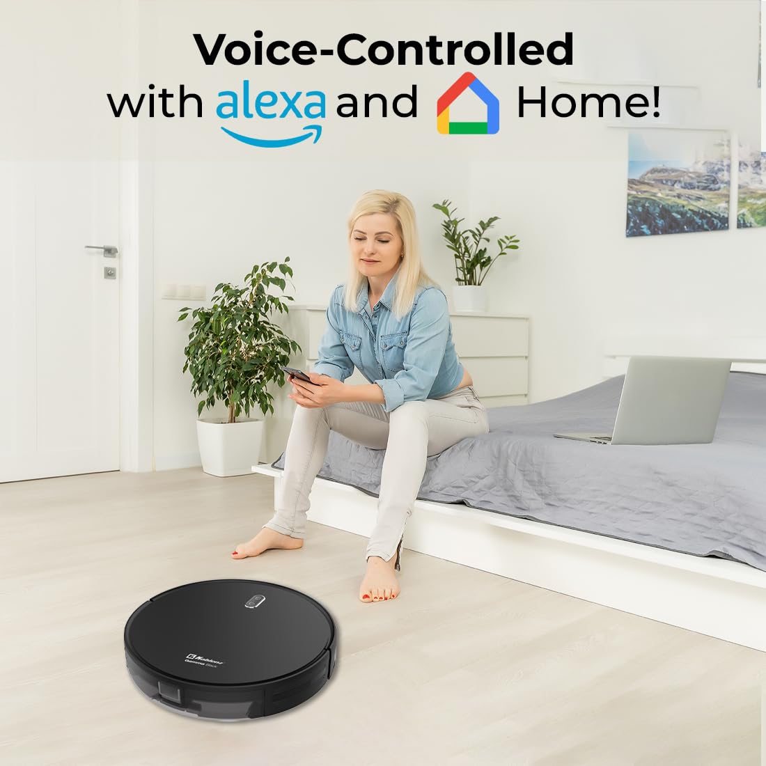 Koblenz Gamma Black Robot Vacuum Wi Fi Connectivity, Smart Mapping Technology With Systematic Cleaning Pattern, Compatible With Alexa, Google, Good For Pet Hair, Carpets, Hard Floors, Self Charging