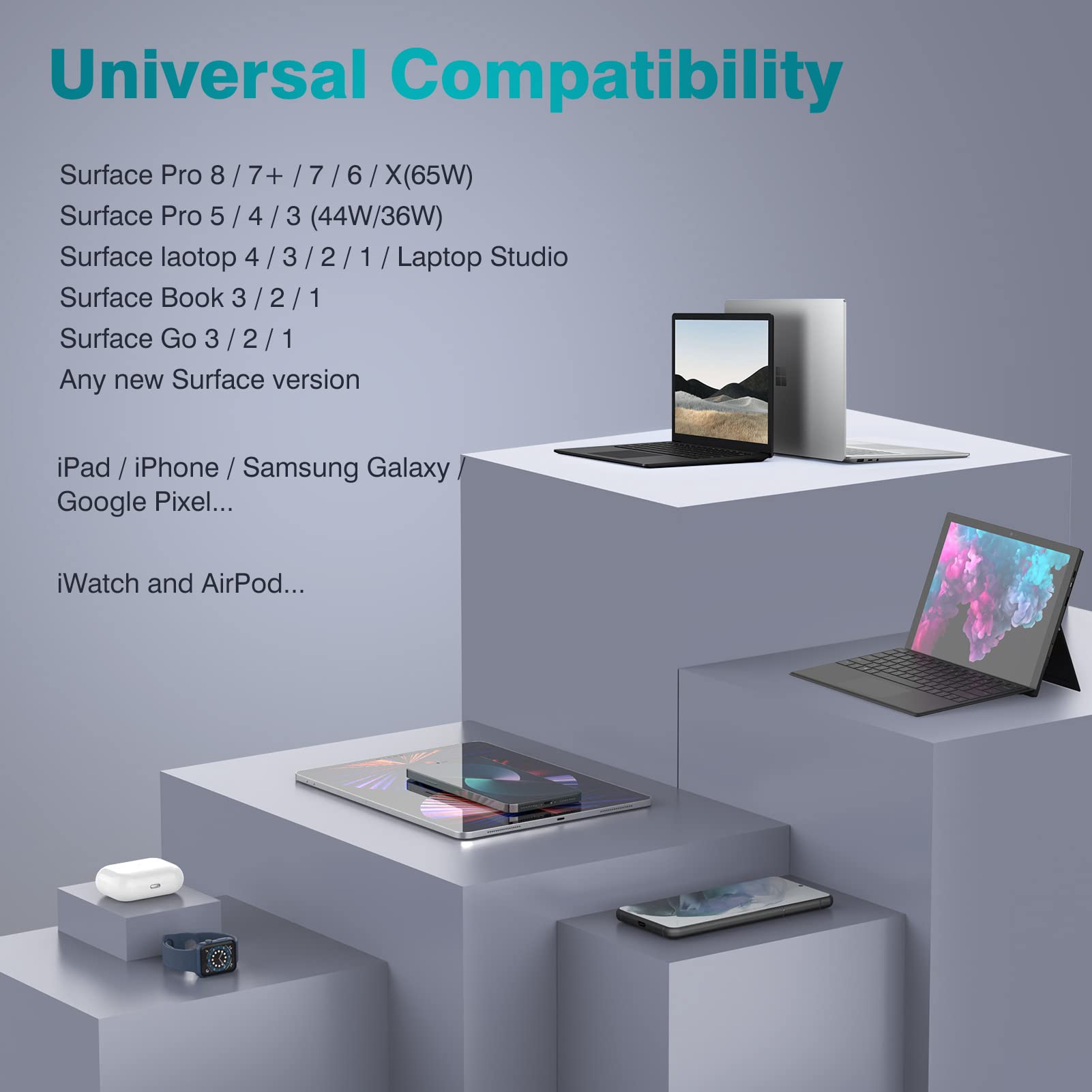 Surface Pro Charger For Microsoft Surface Pro 10, 9, 8, 7+, 7, 6, 5, 4, X, Windows Surface Laptop 6, 5, 4, 3, Surface Go, Surfac