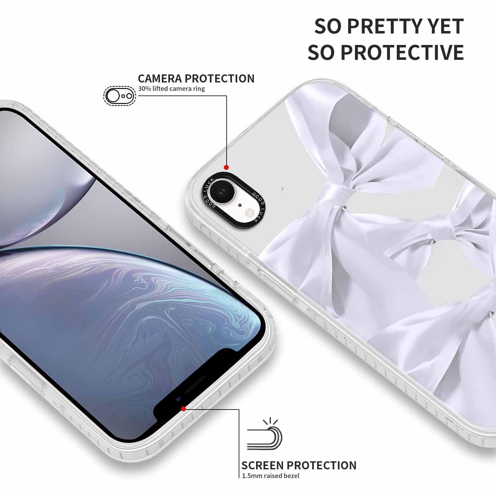 Rumdey 2 Pack Clear Bow Phone Case For Iphone Xr 6.1 Inch, Cute Aesthetic Pattern Design Protective Soft Slim Shockproof Tpu Bum