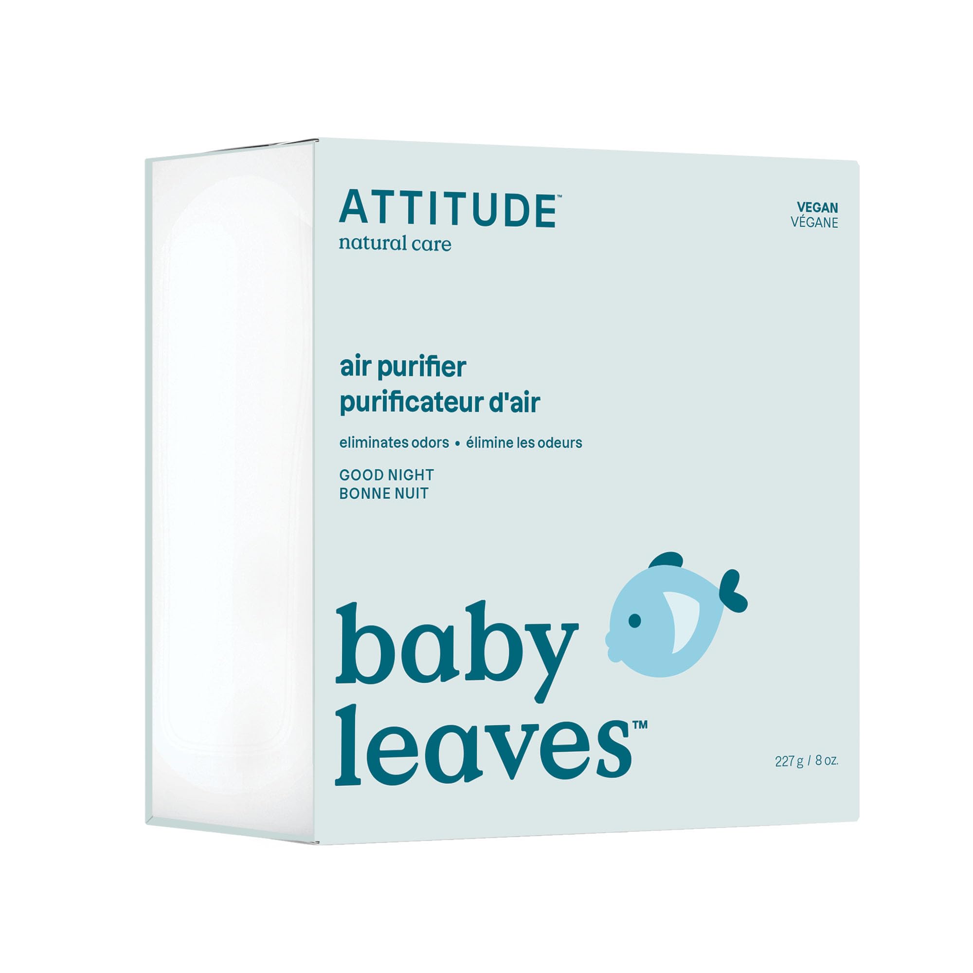 ATTITUDE Baby Air Purifier, Activated Carbon Freshener, Odor Remover, Plant and Mineral-Based, Vegan, Good Night, 8 Ounces