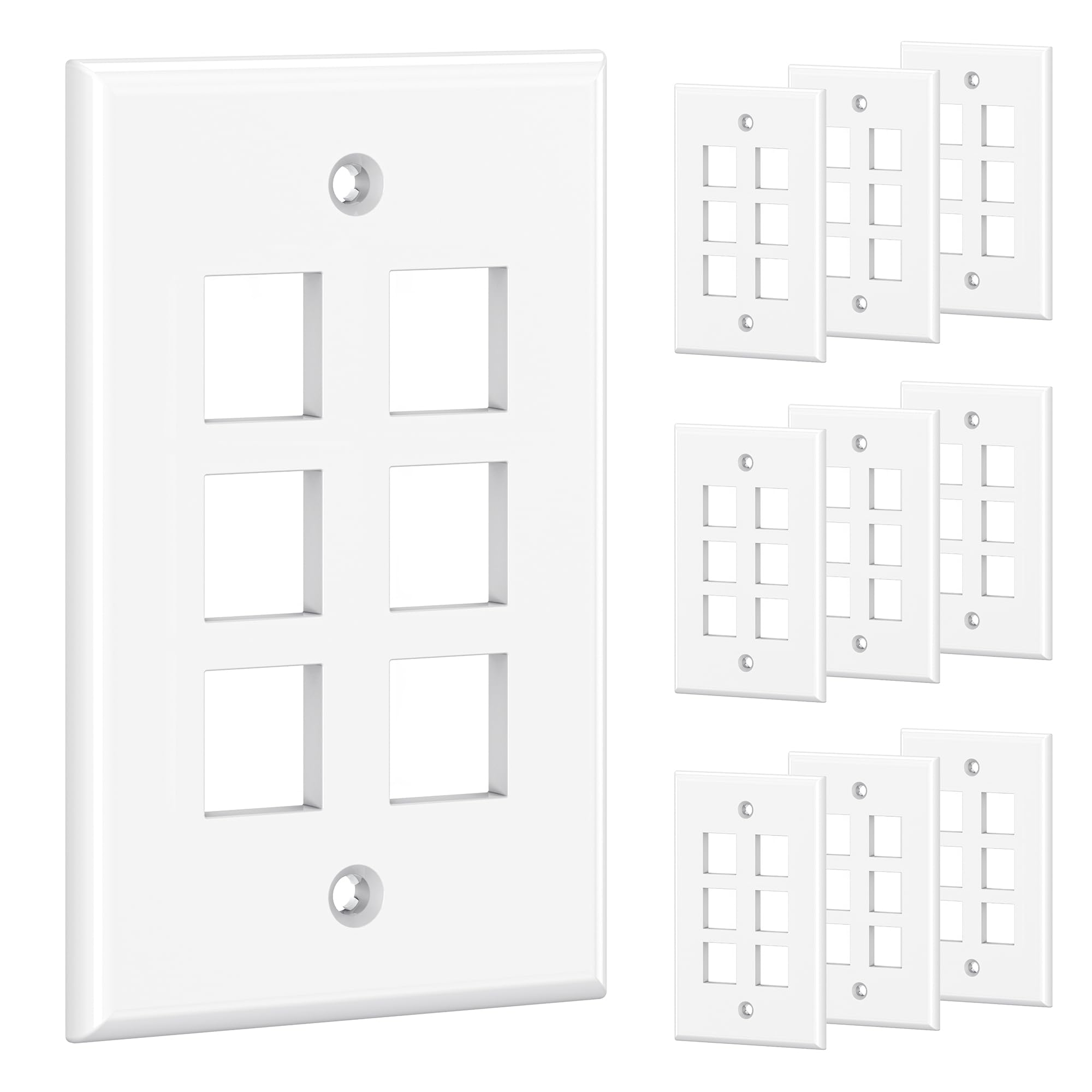 Cable Matters 10 Pack Low Profile 6 Port Keystone Jack Wall Plate, RJ45 Wall Plate for Keystone Jacks in White