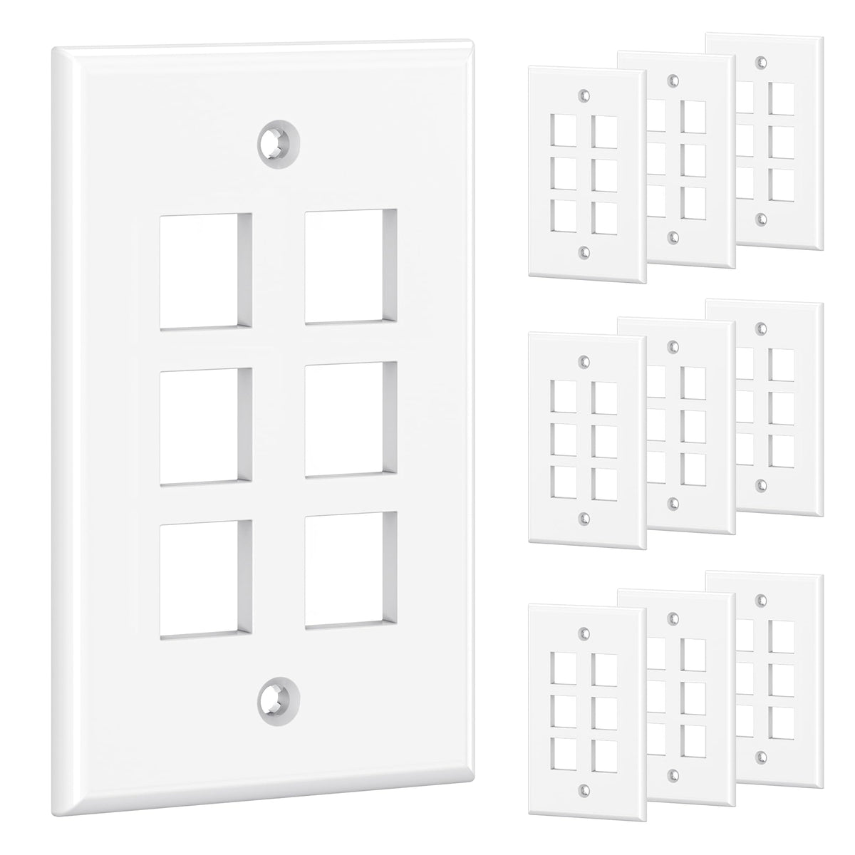 Cable Matters 10-Pack Low Profile 6-Port Keystone Jack Wall Plate, RJ45 Wall Plate for Keystone Jacks in White