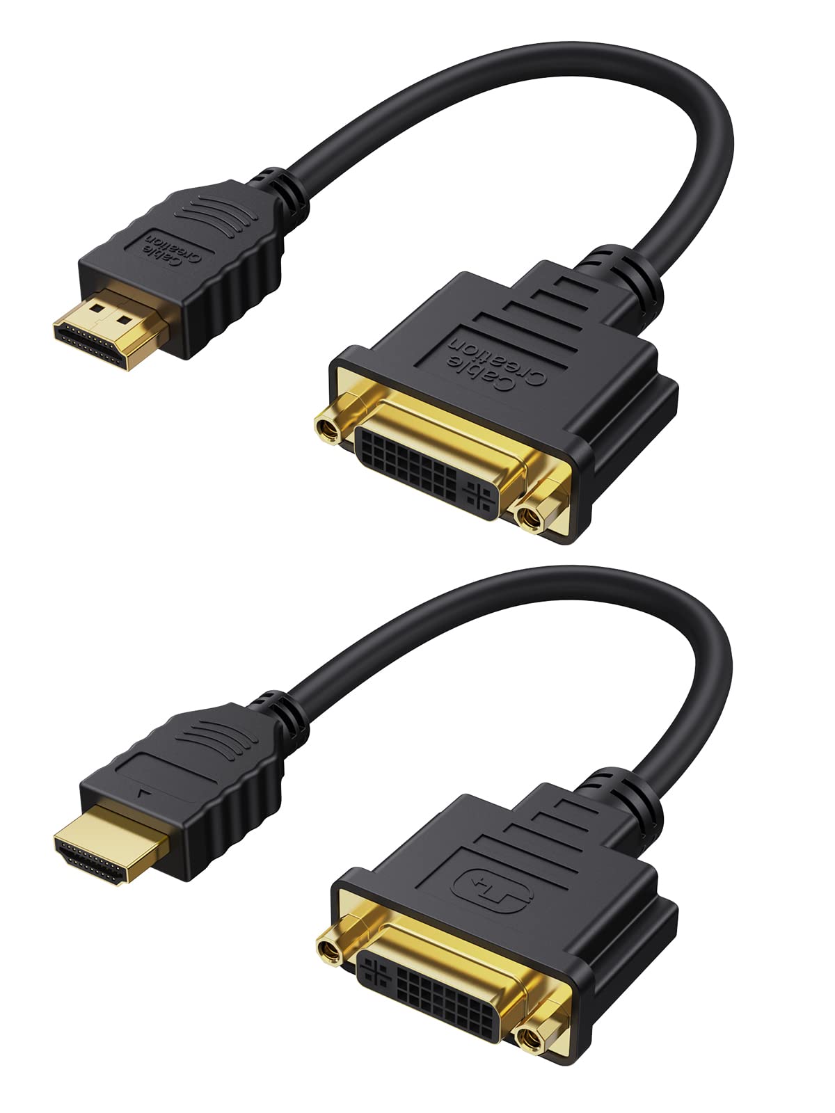 Cablecreation Hdmi Male To Dvi Female 0.5Ft [2 Pack], Bi Directional Hdmi Male To Dvi I (24+5) Female Adapter, For Pc, Tv, Tv Bo