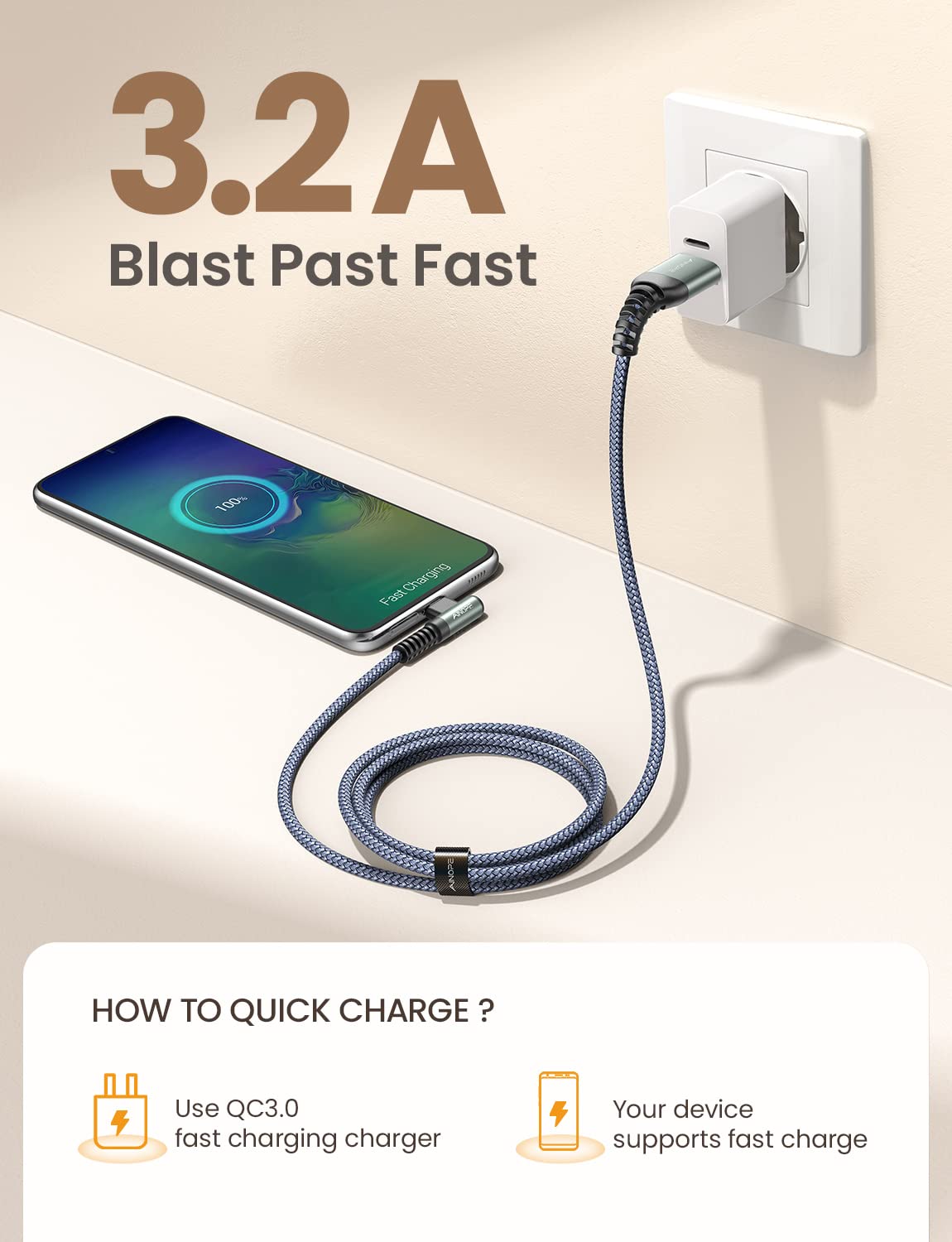 Ainope Usb C Cable 4 Pack [10/6.6/3.3/3.3Ft] 3.2A 90 Degree Usb C Cable Packs, Nylon Braided Angled Usb C Cable Fit For Galaxy S