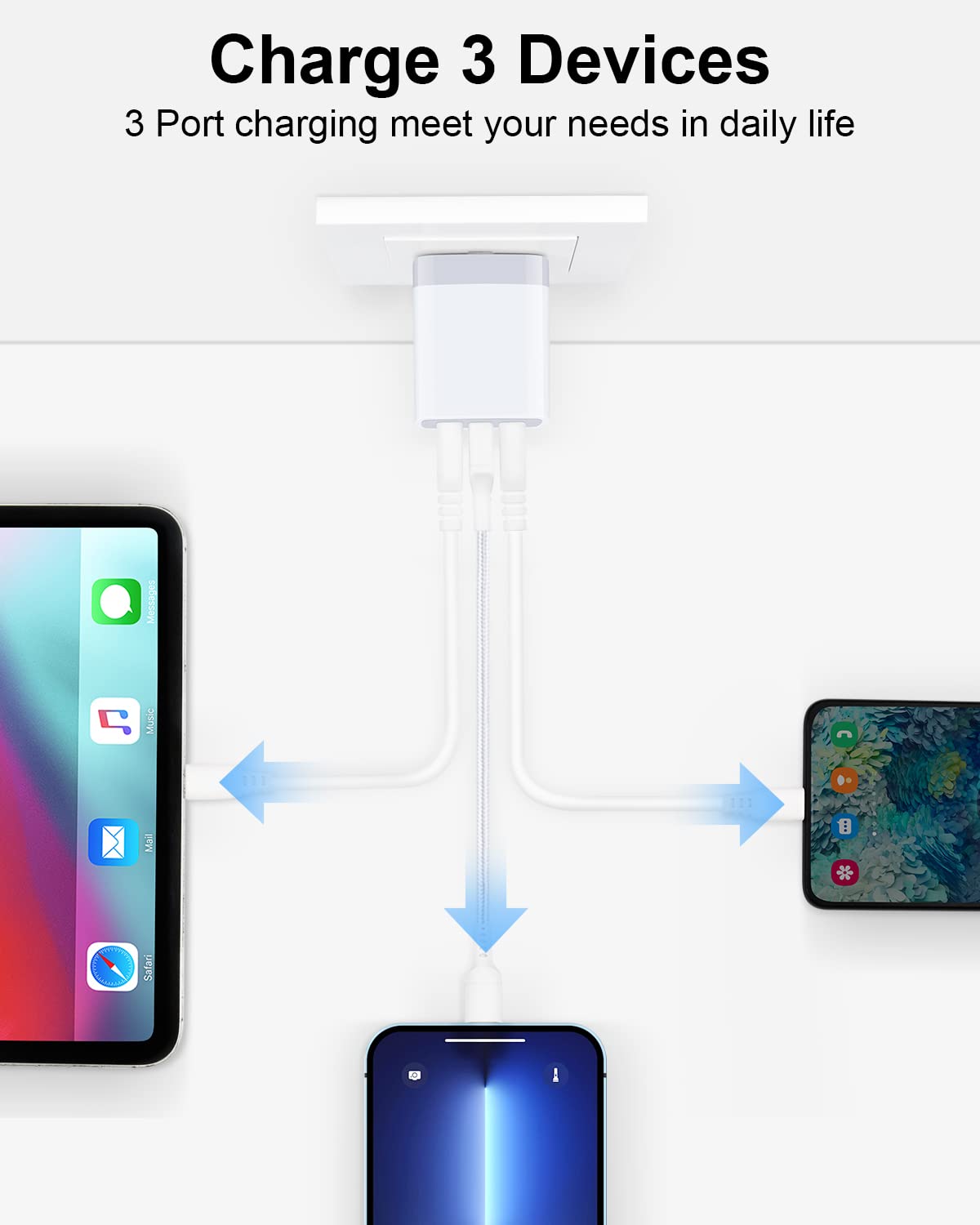 Wall Charger, Usb Charger Adapter, 3.1A/3Pack Muti Port Fast Charging Station Power Charge Base Block Plug For Iphone 15 14 13 1