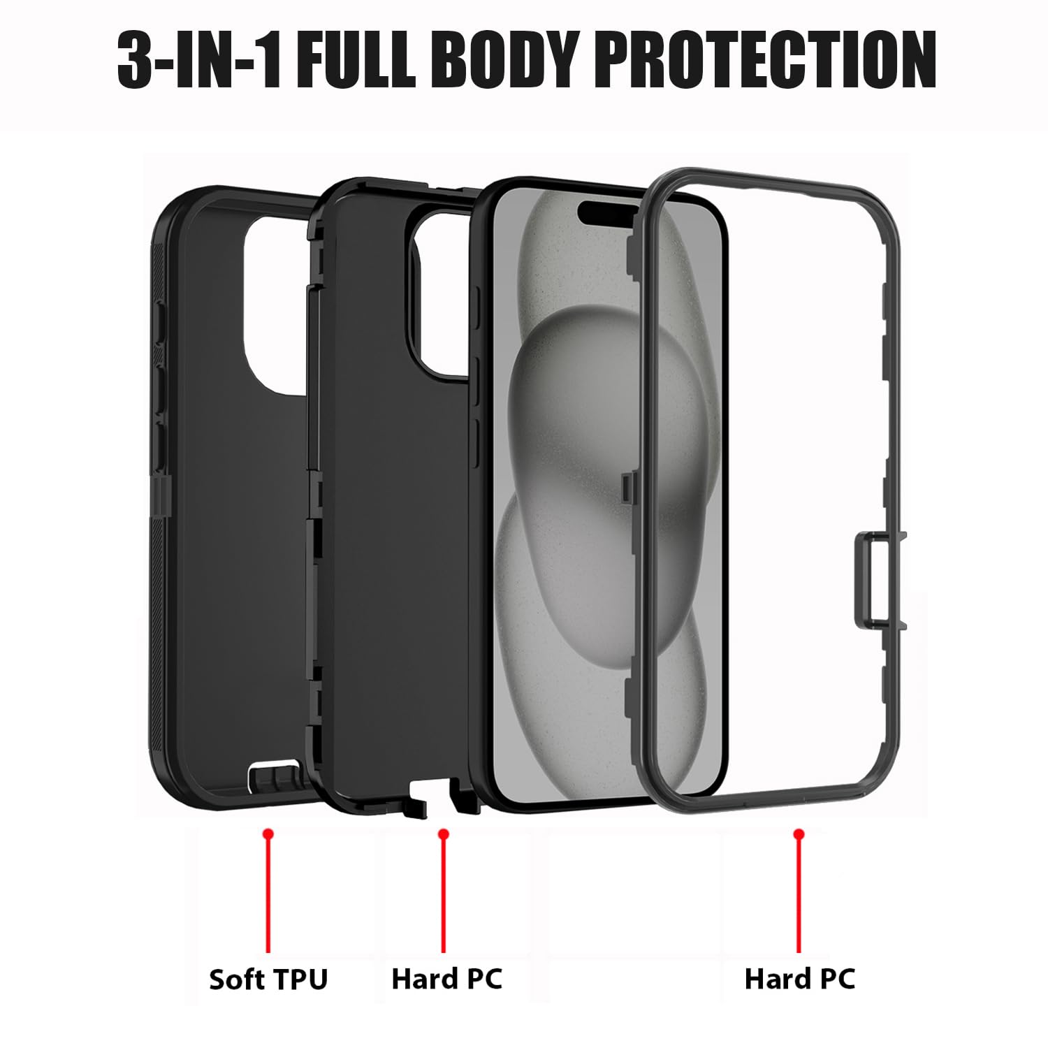 Fqtbceari Designed For Iphone 16 Pro Max Case, Military Grade Heavy Duty 3-Layer Shockproof Drop Full-Body Protective Phone Cove