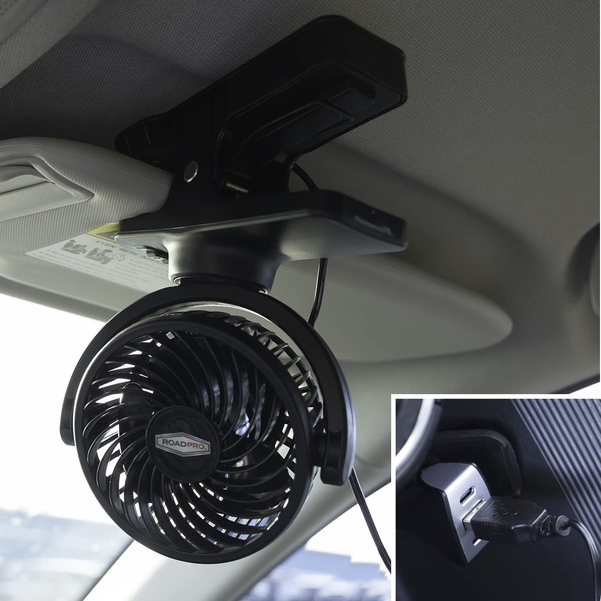 Roadpro Rpusbfan Black 4-Inch Clip-On Fan For Vehicle Or Desk Usb Portable Mini Cooling Fan