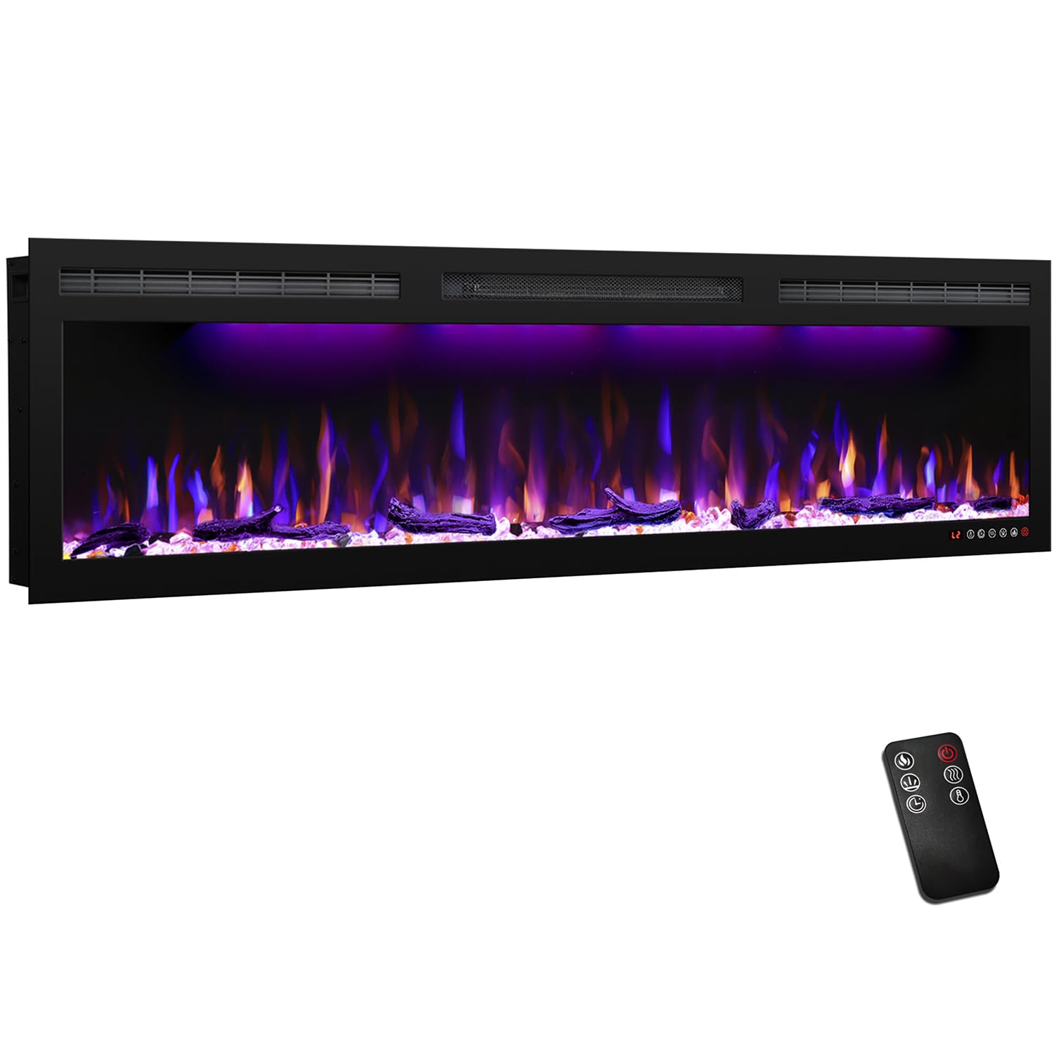 Mystflame 60 Inch Electric Fireplace, Recessed And Wall Mounted Slim Electric Fireplace, 750/1500 Watt Heater Fireplace, Log & C