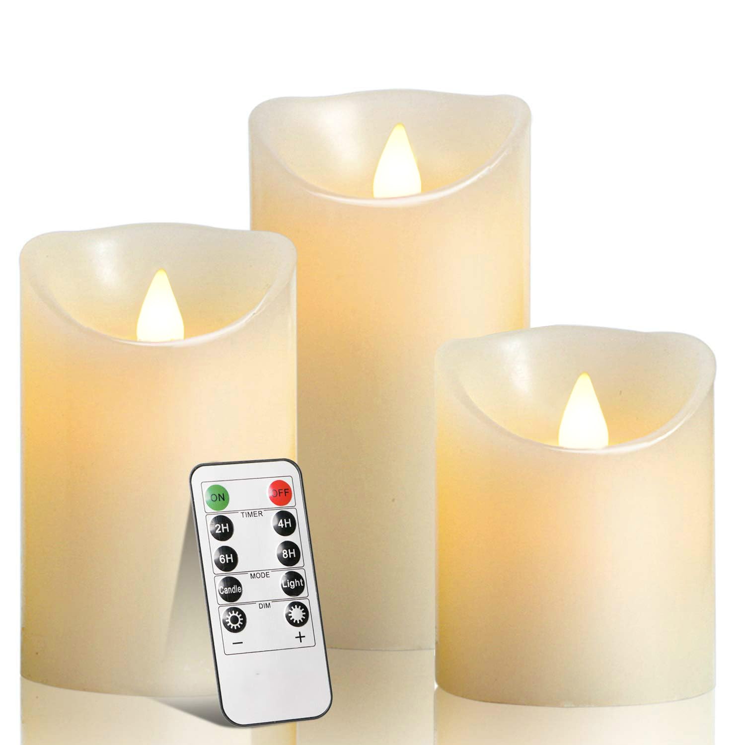 Biyanuo Flameless Battery Operated Led Candles With10Key Button Remote Control 24 Hour Timer Set Of 3 Electric Flickering Pillar