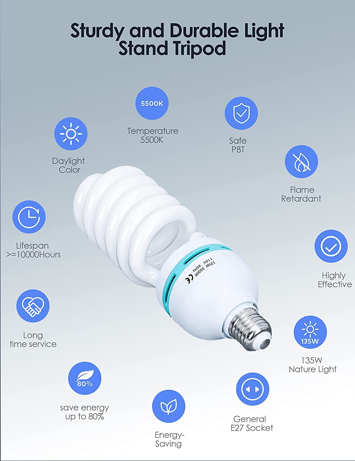 Skytex 2Pcs 135W Light Bulb 5500K Cfl Daylight Spiral Softbox Lighting Kit Bulb In E27 Socket For Photography Photo