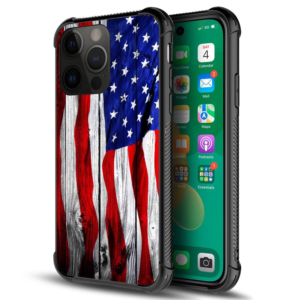 Iphone 14 Case,Wood Us Flag Iphone 14 Cases For Men Boy,Drop Protection Cool Pattern With Soft Tpu Bumper Case For Apple Iphone