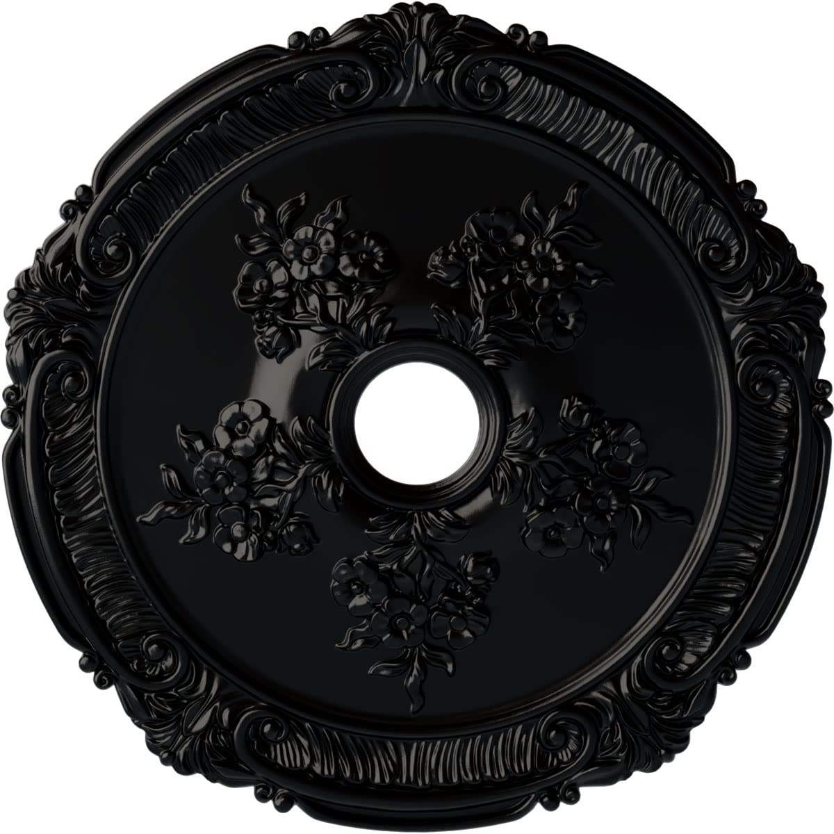 Ekena Millwork Cm26Atblf Attica With Rose Ceiling Medallion, 26''Od X 3 3/4''Id X 1 1/2''P, Hand Painted Jet Black