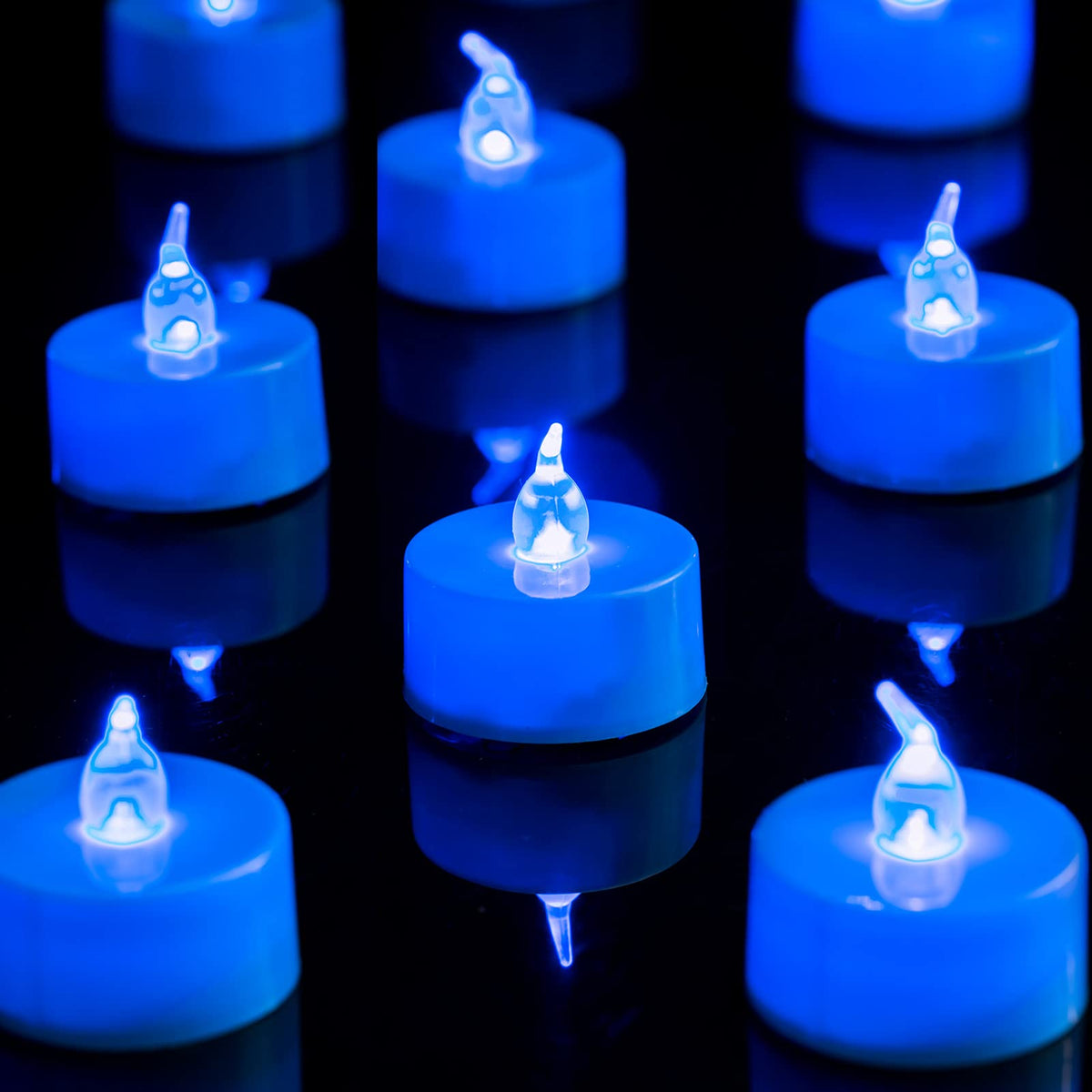 Lanker 24 Pack Led Tea Lights Candles - Flickering Blue Flameless Tealight Candle - Long Lasting Battery Operated Fake Candles -