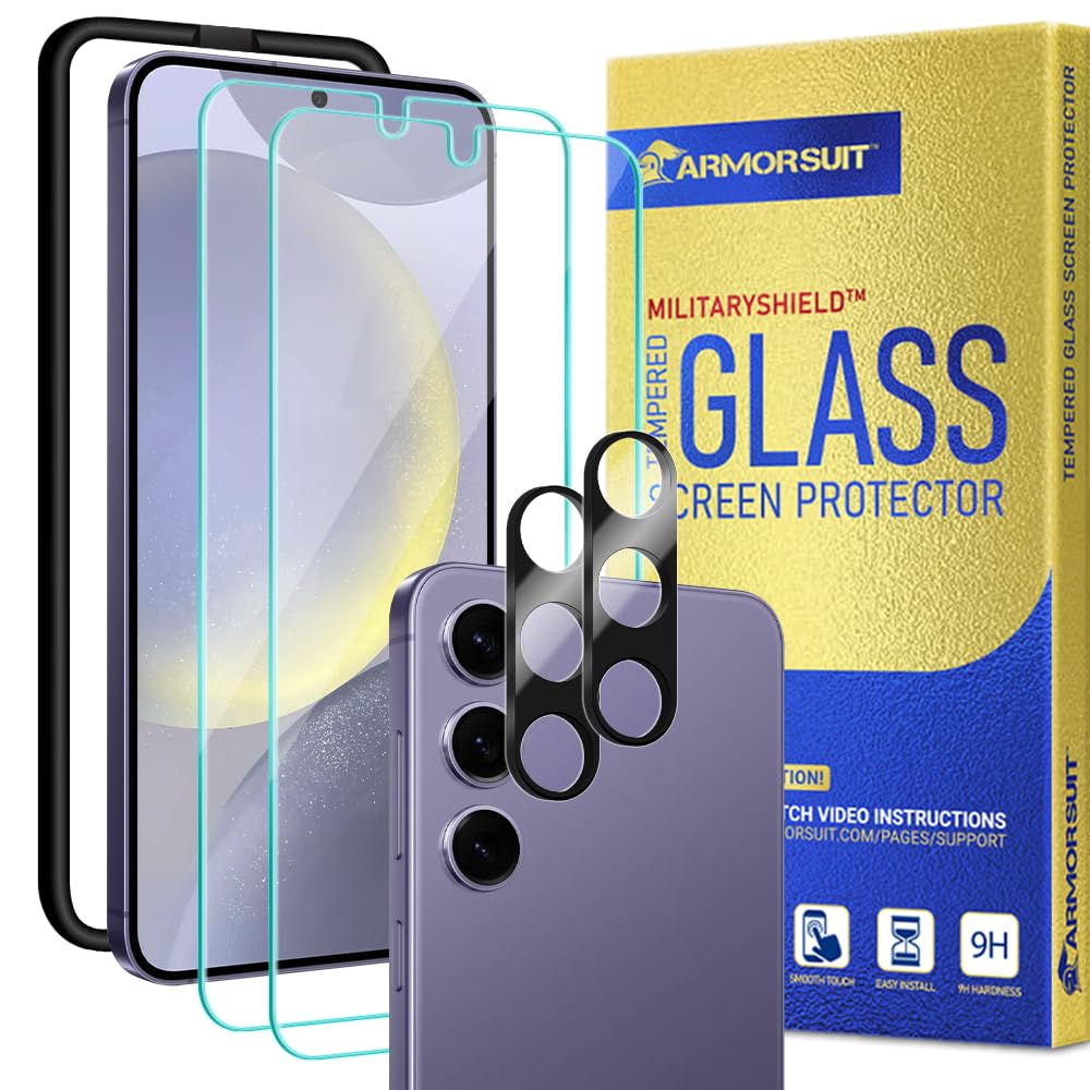 Armorsuit 2+2 Pack For Samsung Galaxy S24 Plus 6.7'' Tempered Glass Screen Protector + Lens Protector Case Friendly 9H Militarys
