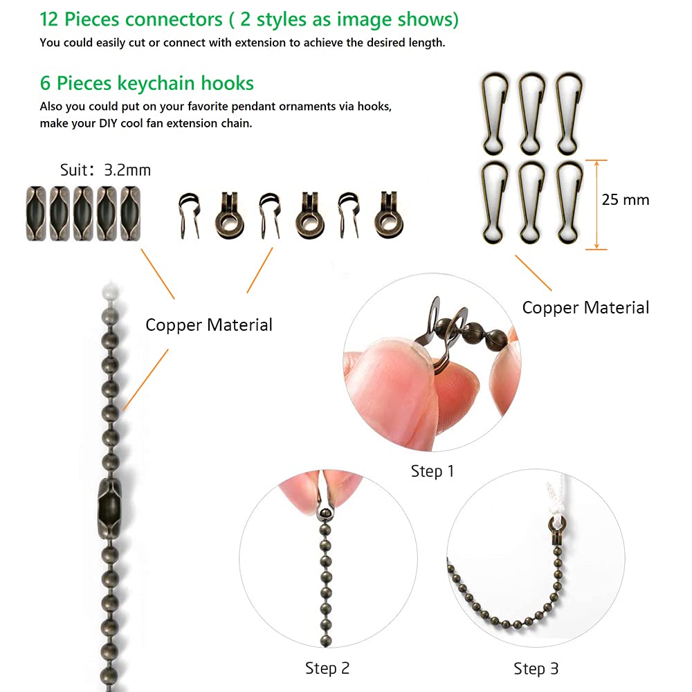 Wayilea Ceiling Fan Light Pull Chain Extender, 3.2Mm Diameter Oil Rubbed Bronze Chain String Extension Replacement For Lamp Fixt