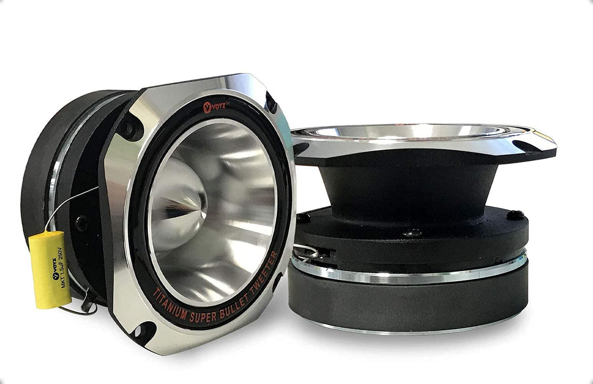 Voyz 500 Watt Super Tweeter 2Khz   25Khz   4    Super Horn Heavy Duty Bullet Tweeter Titanium Diaphragm 4 8 Ohms Chrome Finish W