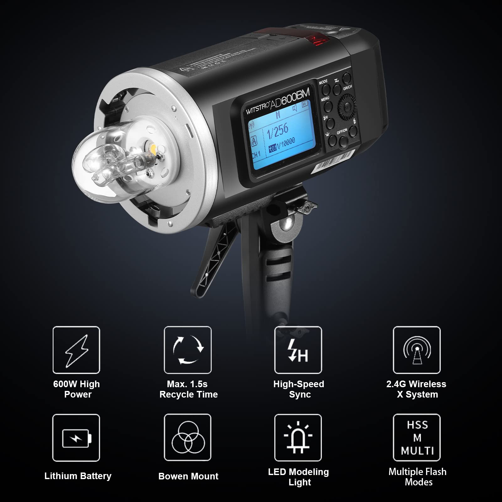 Godox Ad600Bm Bowens Mount 600Ws Gn87 High Speed Sync Outdoor Flash Strobe Light With 2.4G Wireless X System, 8700Mah Battery To