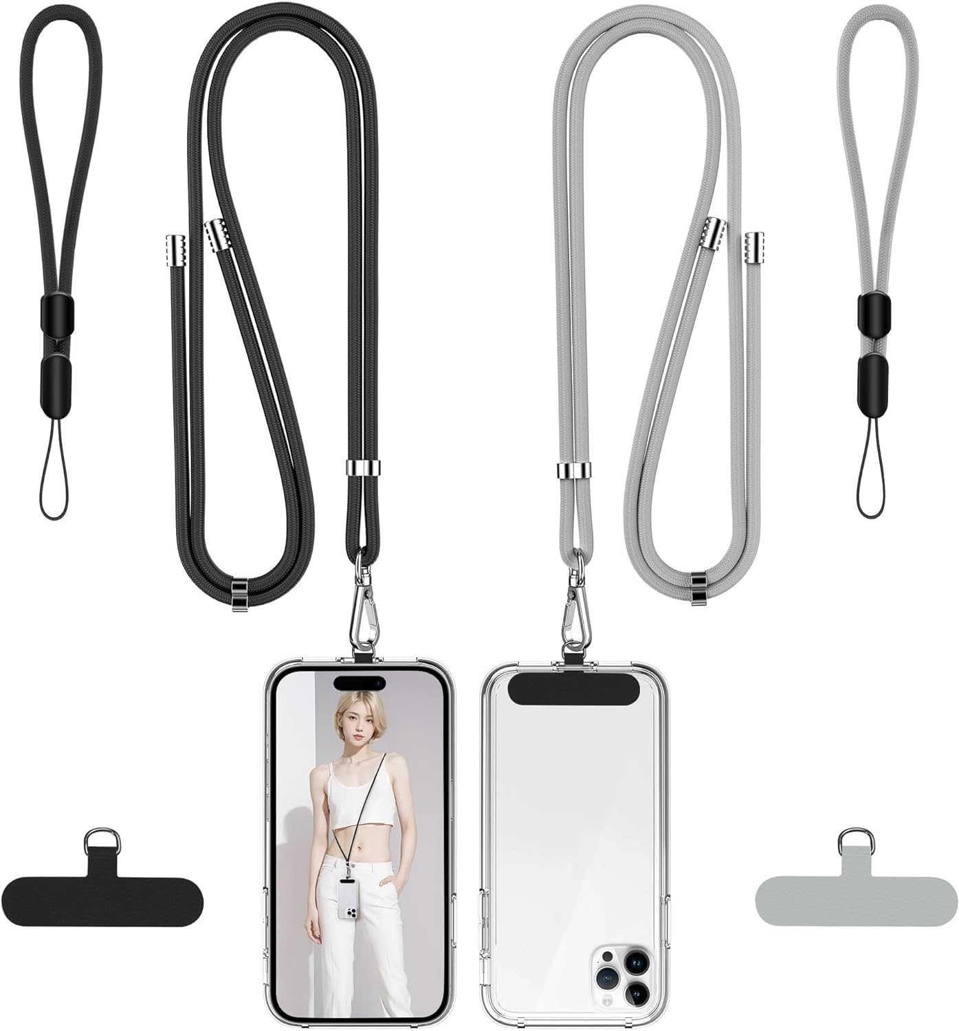 takyu Phone Lanyard, 2 Pack Adjustable Cell Phone Lanyard Crossbody Neck Strap & 2 Pack Phone Wrist Strap with 2 Pcs Tether Tabs