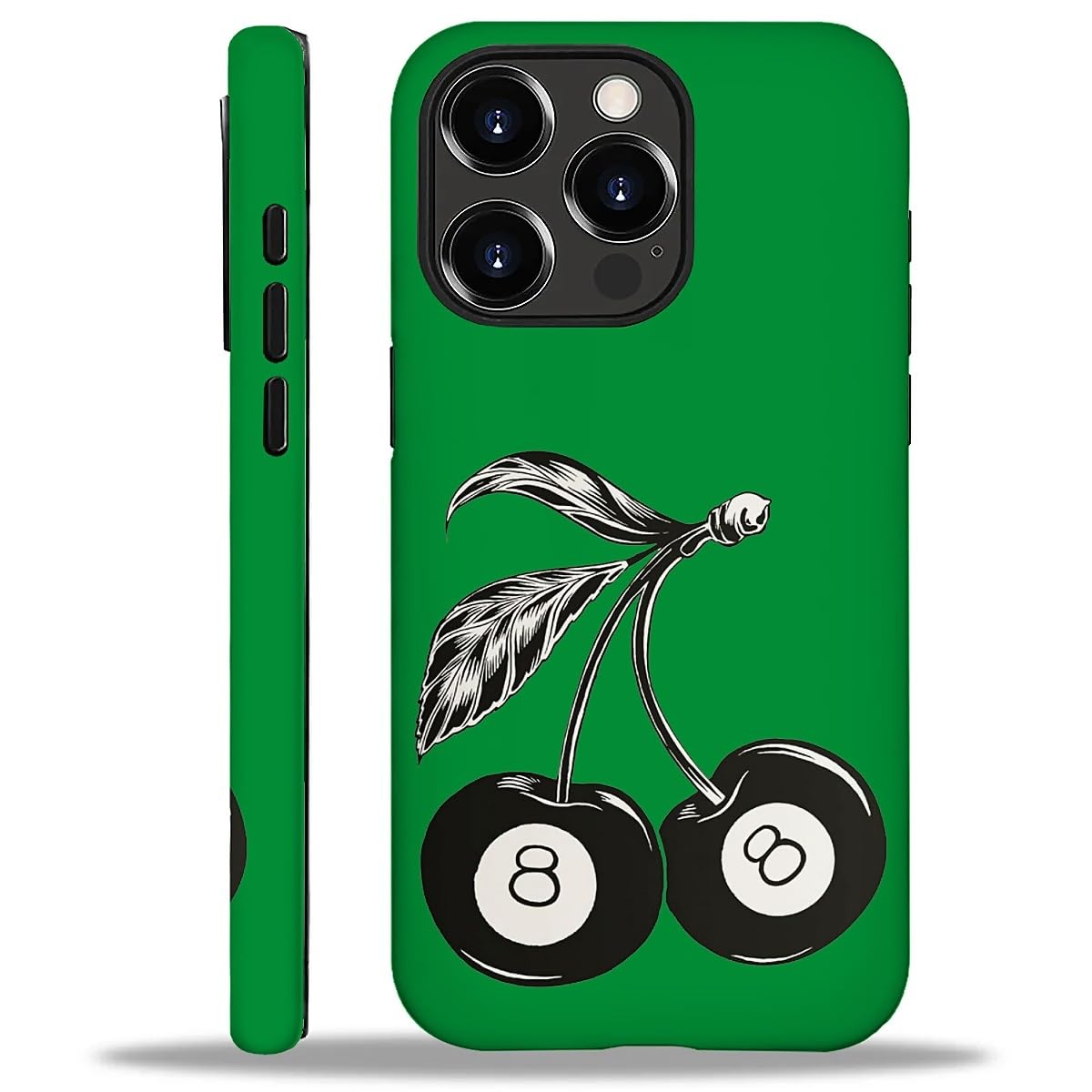 WANKBLC Compatible with iPhone 16 Pro Matte Case, Cute 8 Billiard Ball Cherry Fruit Pattern for Girl Full Body Design Soft Silic