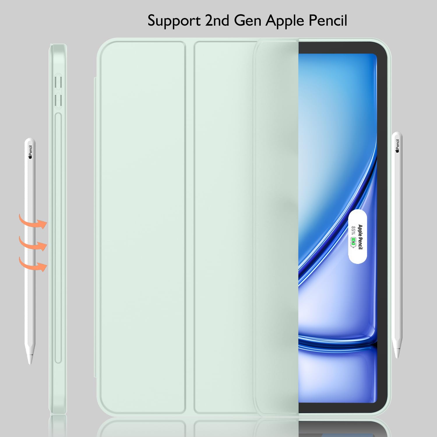 Imieet Ipad Air 11 Inch Case 2024 (6Th Generation), Ipad Air 5Th Generation Case 2022/4Th Generation Case 2020 10.9 Inch With Pencil Holder, Trifold Stand Smart Case (Pale Green)