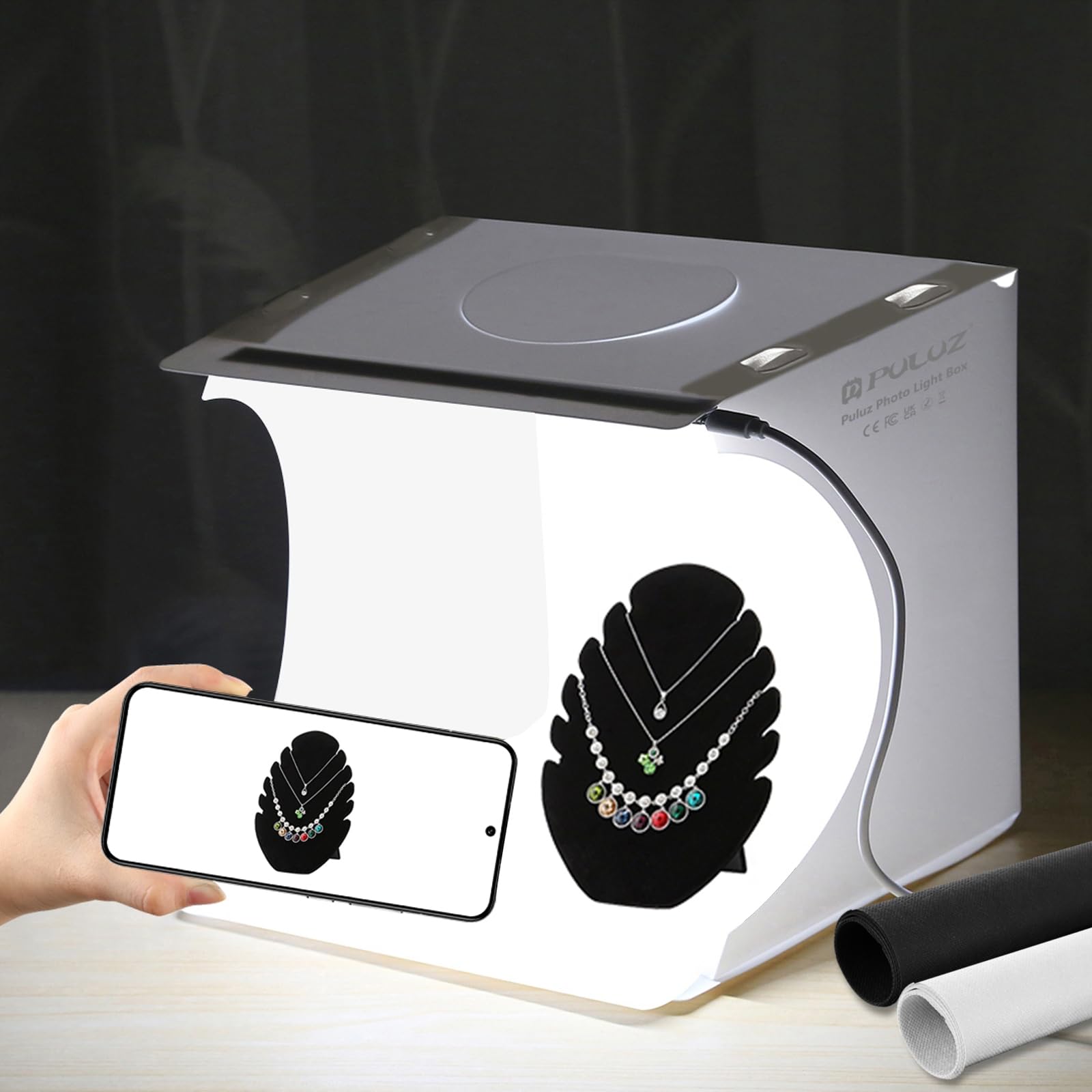 Puluz Mini Light Box, 9' Photography Table Top Light Box 20 Led Portable Photo Studio Shooting Tent With 2 Kinds Color Backdrops For Small Size Products