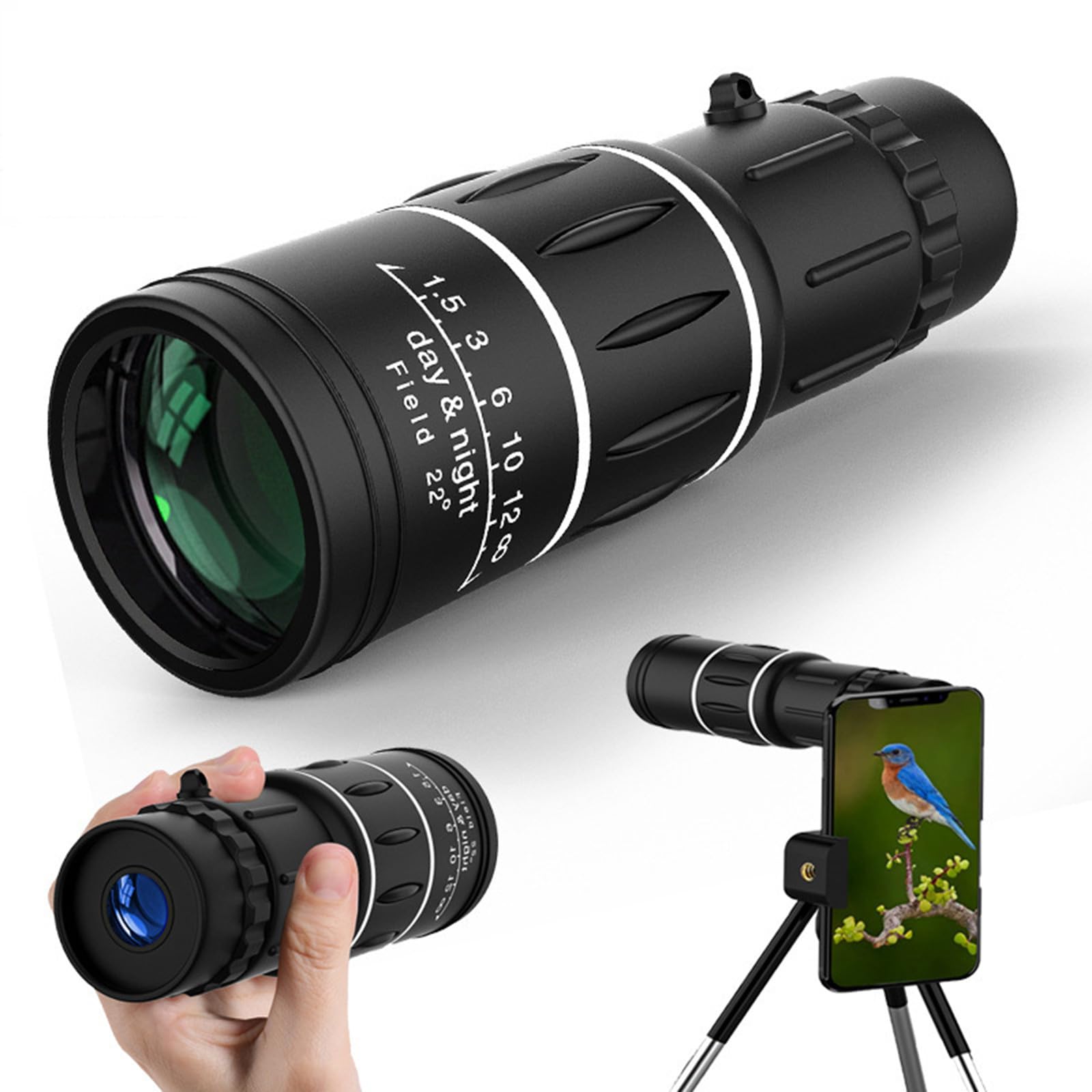 Portable High Magnification Monocular Telescope for Adults High Powered 16x52 HD with Smartphone Adapter, Tripod, Spotting Scope