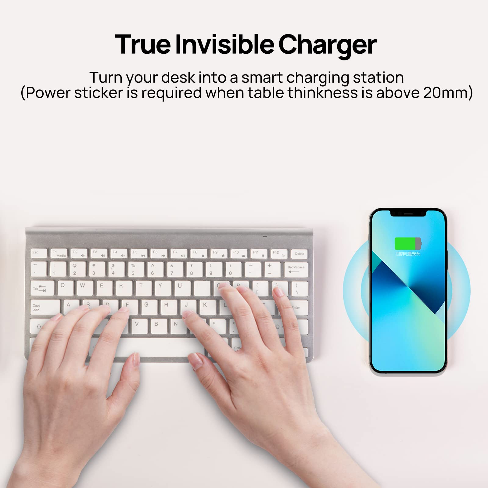 Kpon Invisible Wireless Charger,30Mm Under Desk Charger Mat, Furniture Table Nightstand Desktop Charging Station For Iphone16/15/14/13/12/11/Samsung/Lg/Google Pixel Desk Essentials(With Qc Adapter)
