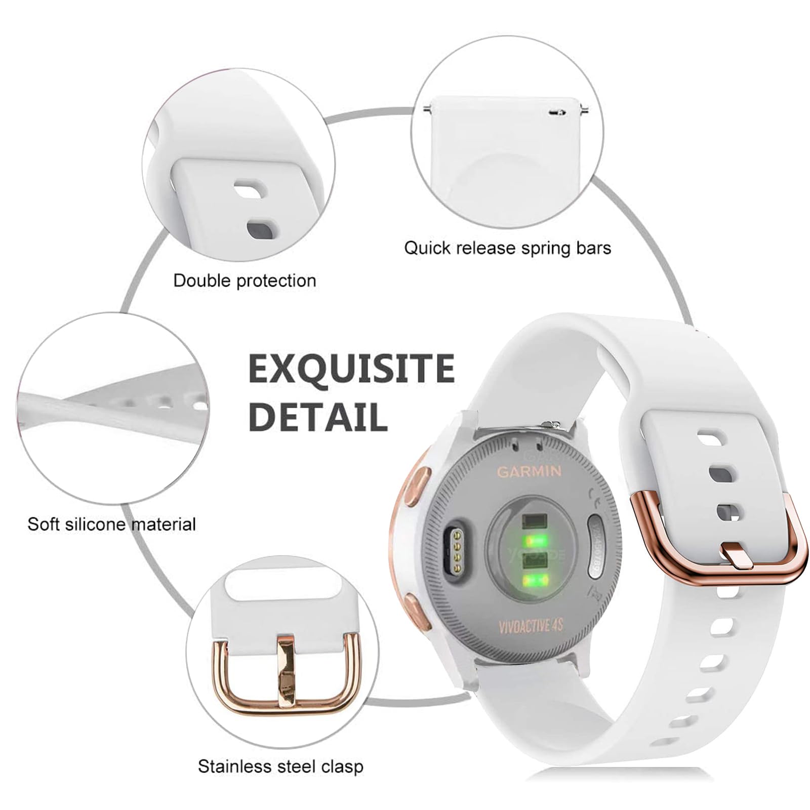 Vicrior Bands Compatible With Garmin Vivoactive 4S/ Venu 2S/ Venu 3S /Vivomove 3S Smart Watch, 18Mm Quick Release Soft Silicone