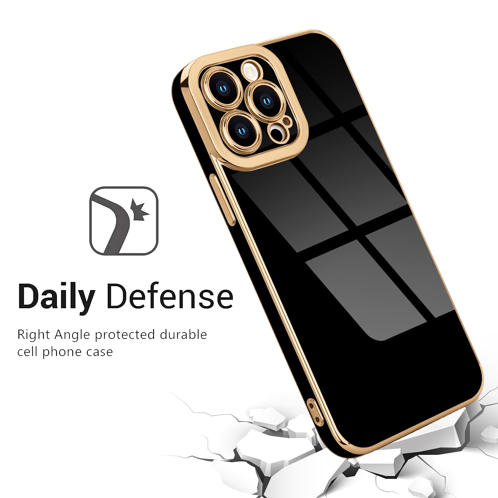 Lafunda Designed For Iphone 15 Pro Case Cute, Luxury Plating Case For Women Girls Elegant Gold Edge Tpu Bumper Cover With Camera