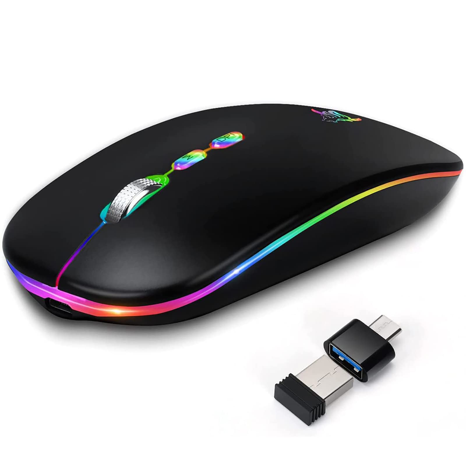 Hotlife Led Wireless Mouse, Slim Rechargeable Silent Bluetooth Mouse, Portable Usb Optical 2.4G Wireless Bluetooth Two Mode Comp