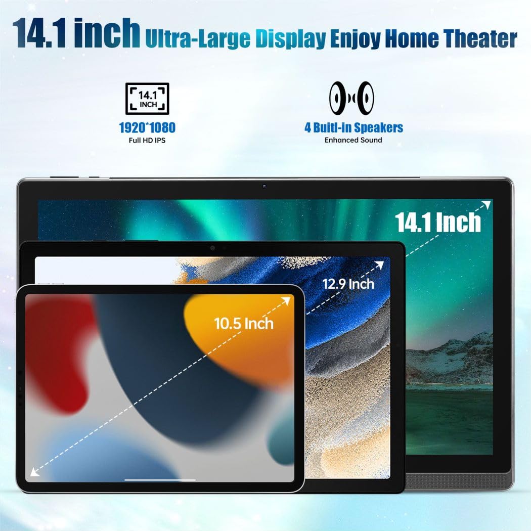 14.1 Inch Android 12 Tablet, 2023 Computer Meswao Big Tablet With 1080P Ips Hd Display, Large Screen Tablet With 8 Core, 6+128G,